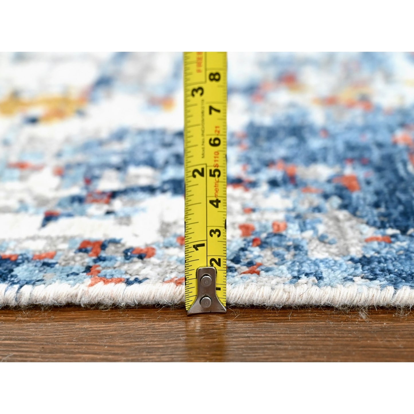 8'9"X11'7" Yale Blue Abstract Design Plant Based Silk Hand Knotted Rug