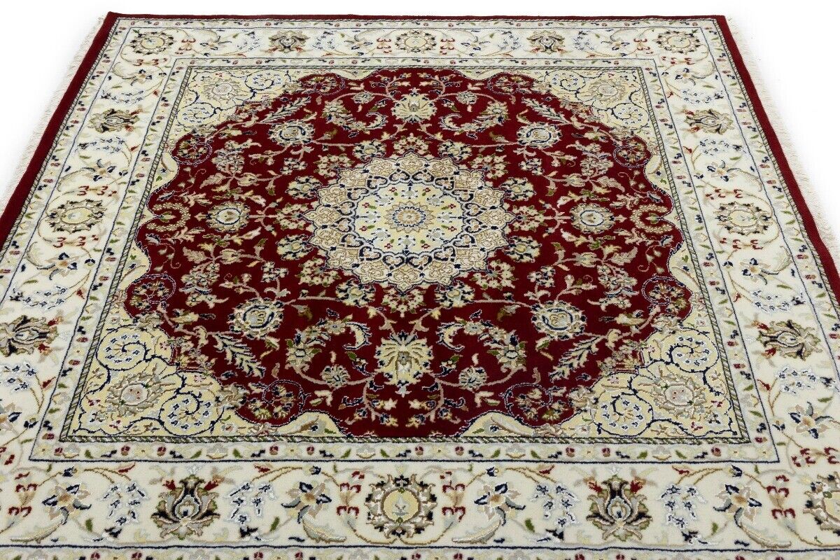 6X6 Ft Square Red Floral Indo-Nain Rug Classic