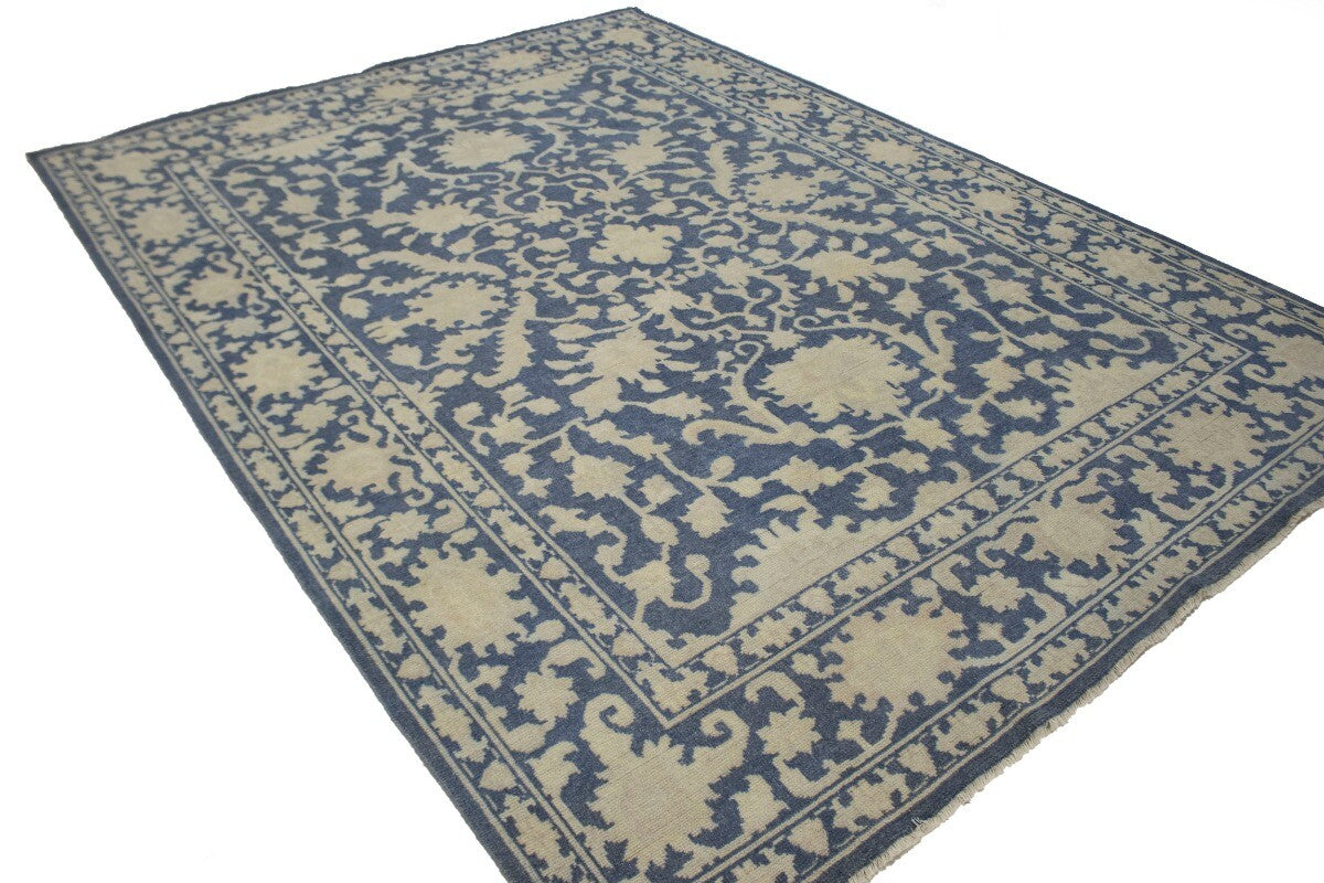 Handmade Wool Oriental Rug Large Slate Blue