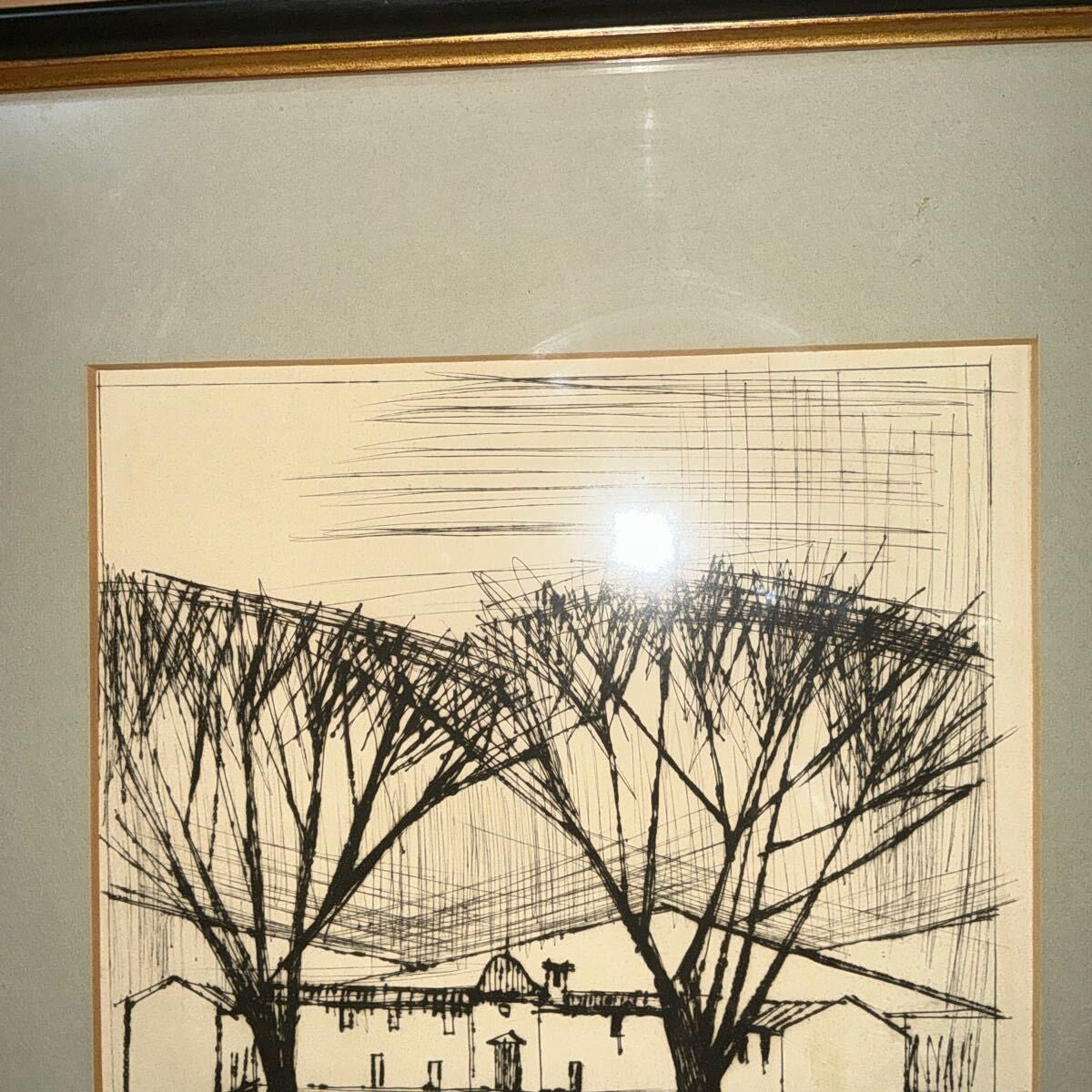 Bernard Buffet Original Etching "Landscape" Hand Signed, Framed, Mitsukoshi