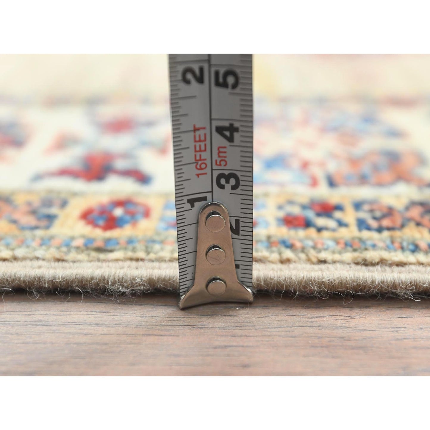 2'7"X13'6" Chamomile Afghan Super Kazak Wool Hand Knotted Rug