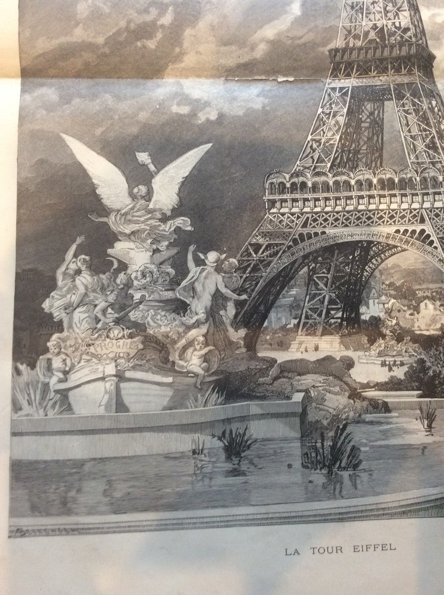 Paris Exposition Universelle 1889 Eiffel Tower Large View Original Engraving