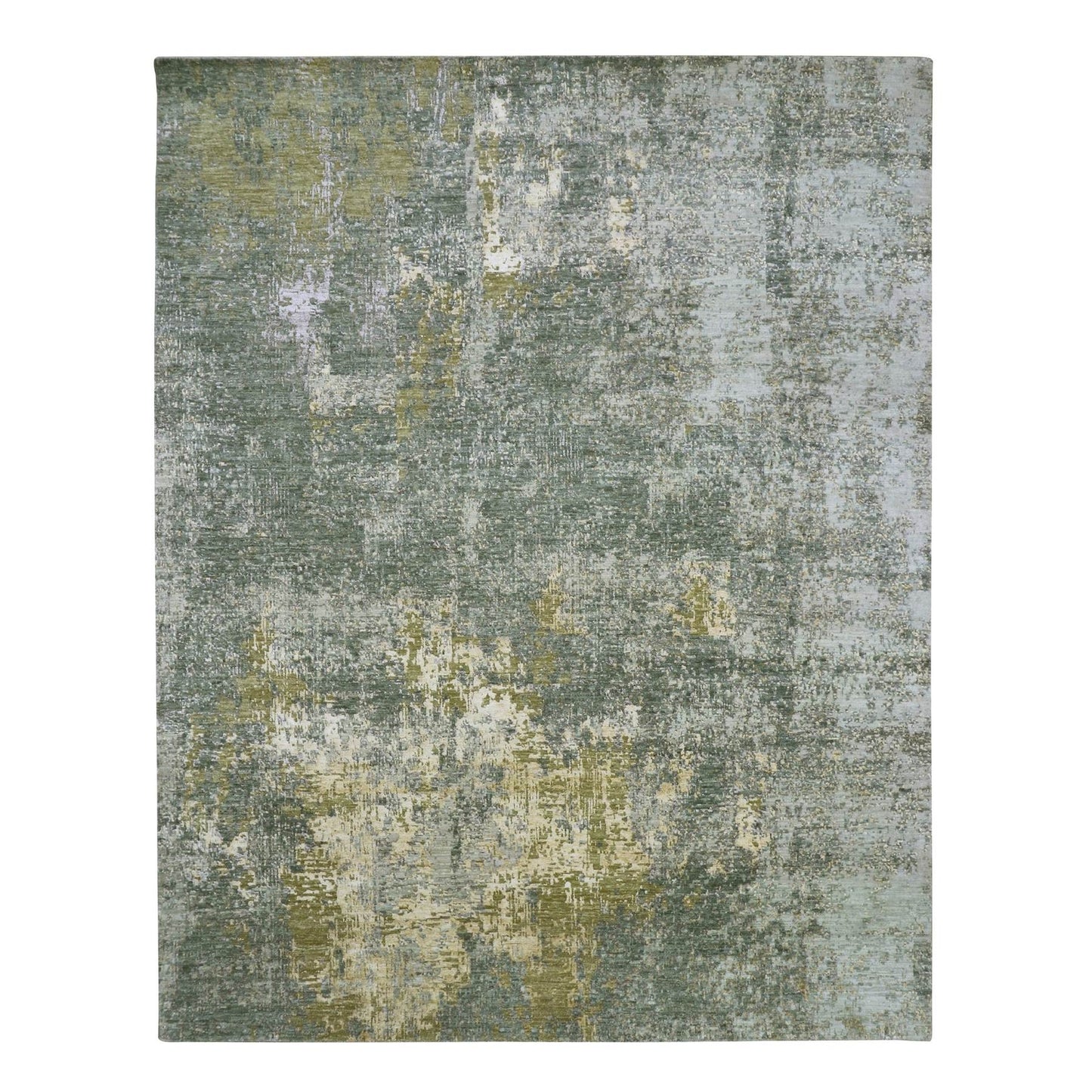 8'X10'1" Sage Green Abstract With Galaxy Design Wool Hand Knotted Rug