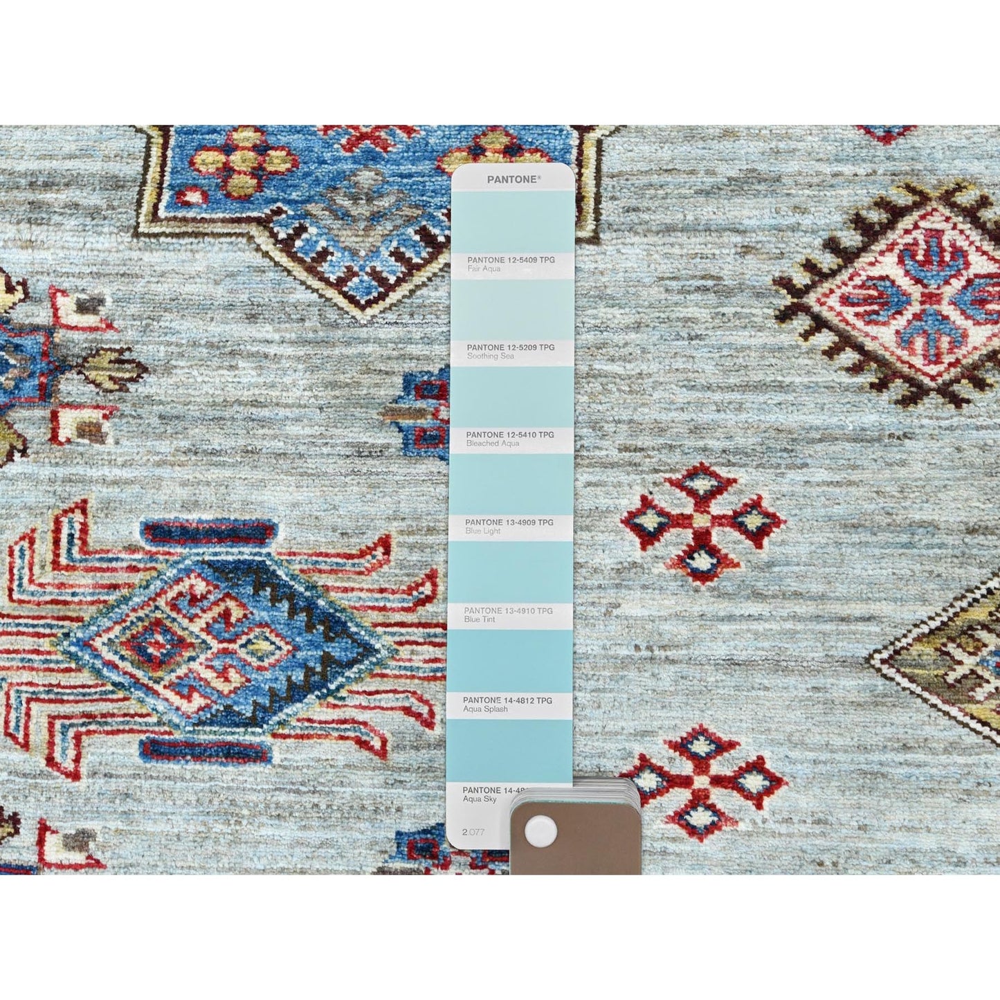 7'10"X9'10" Silver Blue Afghan Super Kazak Natural Wool Hand Knotted Rug