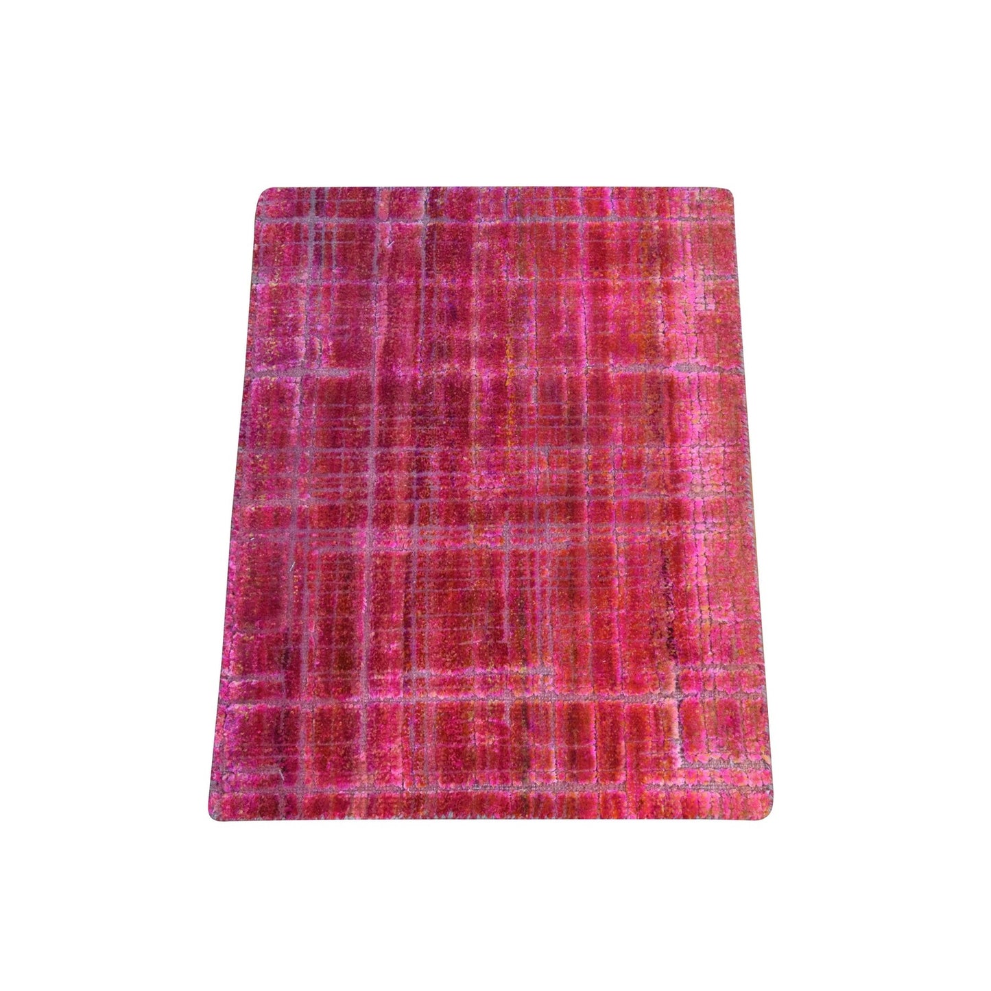 1'6"X2' Jazzy Red Pure Sari Silk Sample Hand Knotted Rug