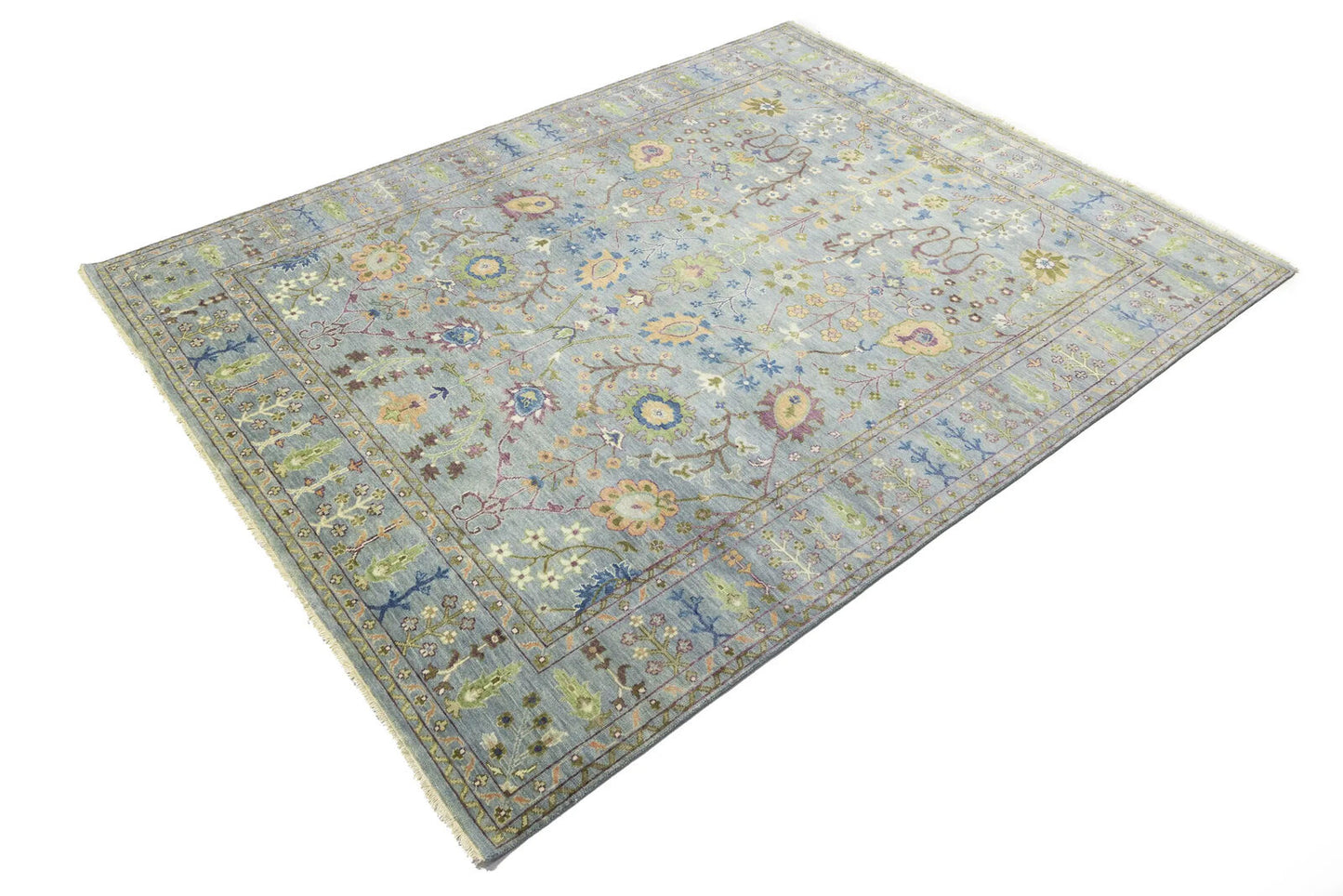 Hand-Knotted Gray Floral Chobi Oriental Rug