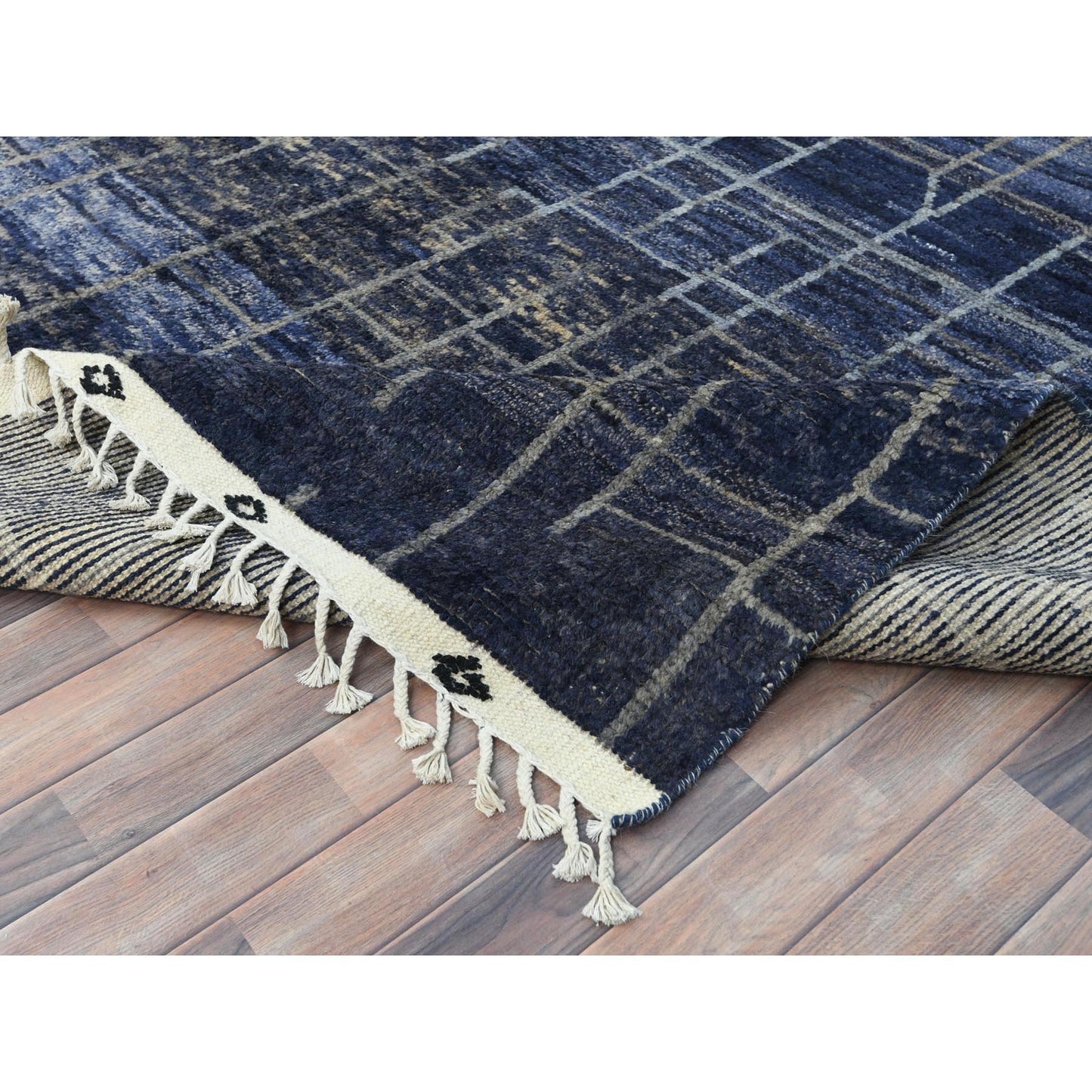 9'X12'5" Blue Hand Knotted Ben Ourain Moroccan Berber Soft Wool Rug