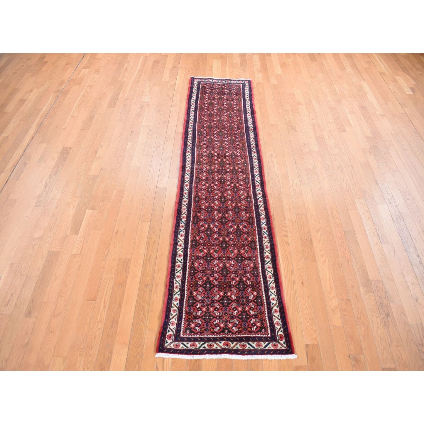 2'6"X10' Red New Zoroastrian Khamadan Design Wool Hand Knotted Runner Rug
