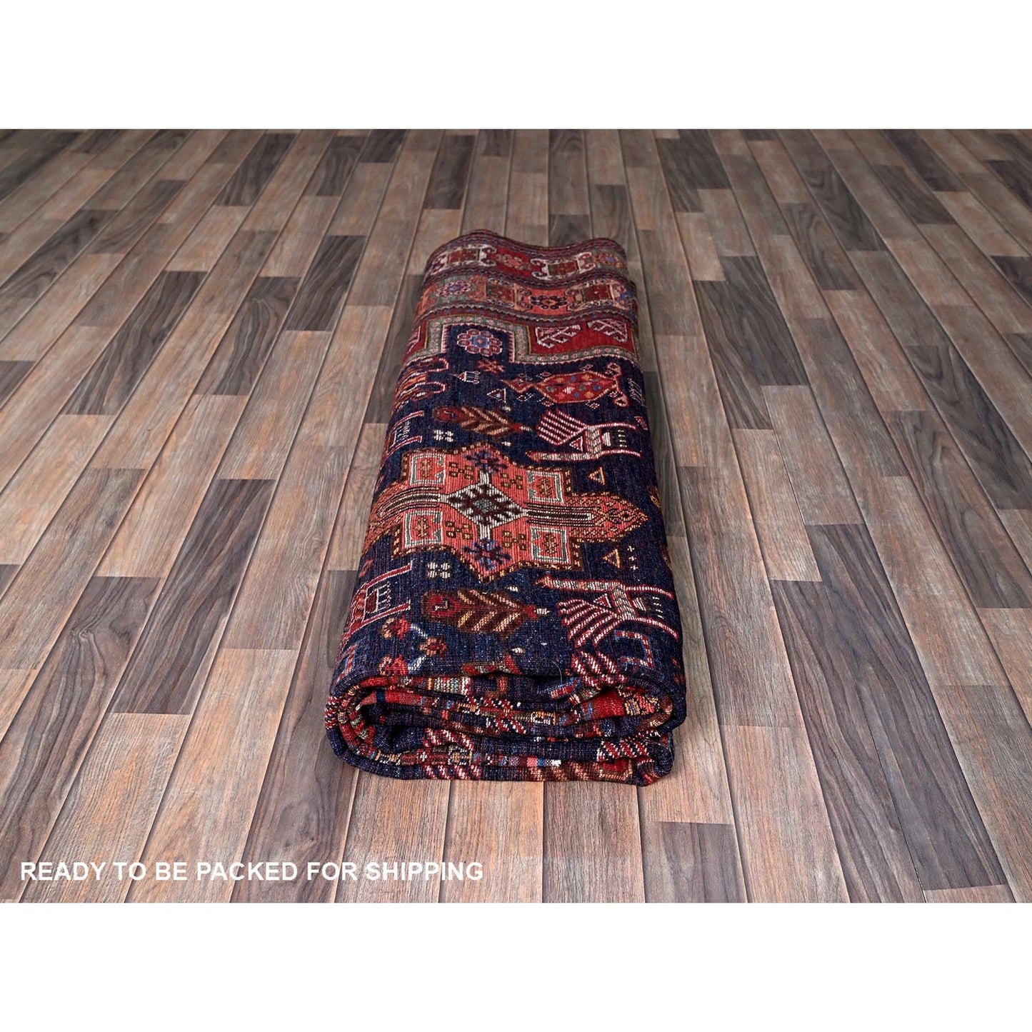 8'2"X10'5" Navy Afghan Ersari Ancient Bird Figurines Hand Knotted Wool Rug