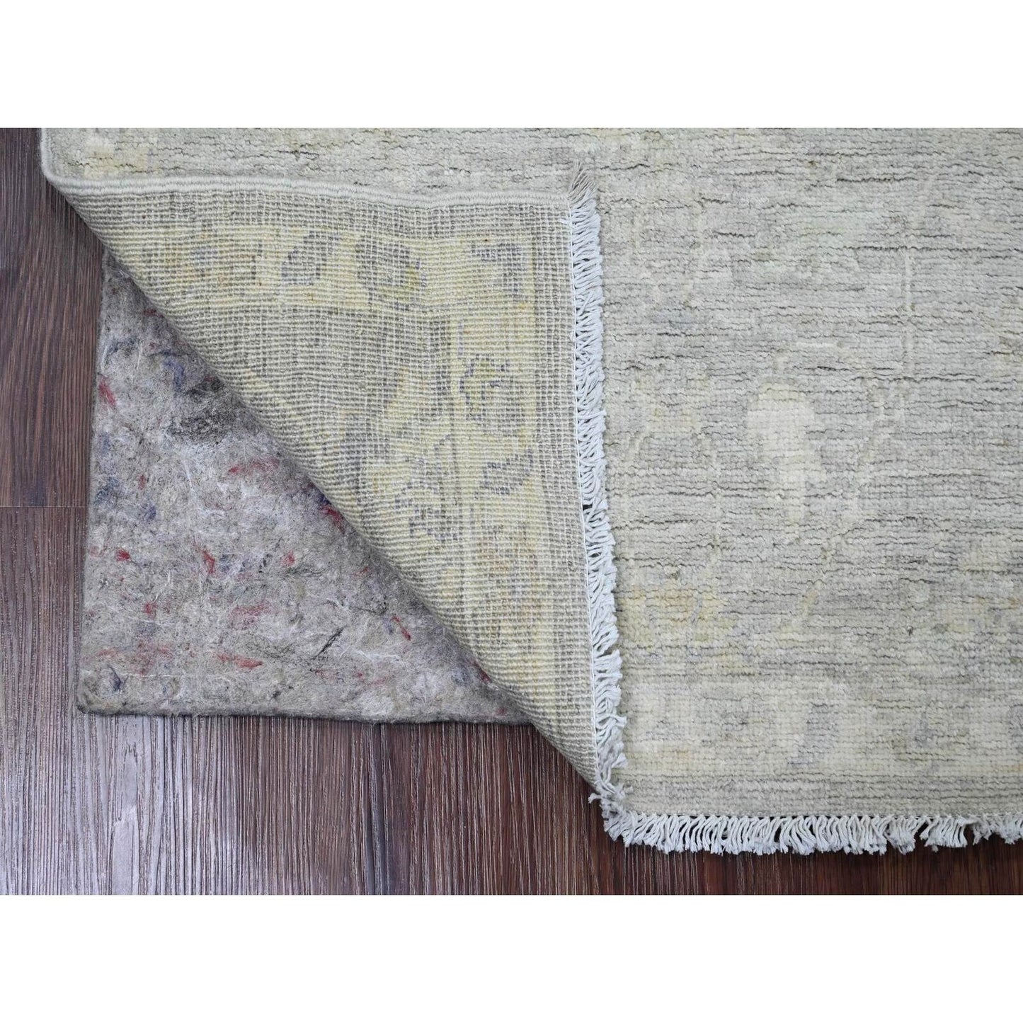 2'6"X5'9" Gray Washed Peshawar Leaf Design Wool Hand Knotted Runner Rug