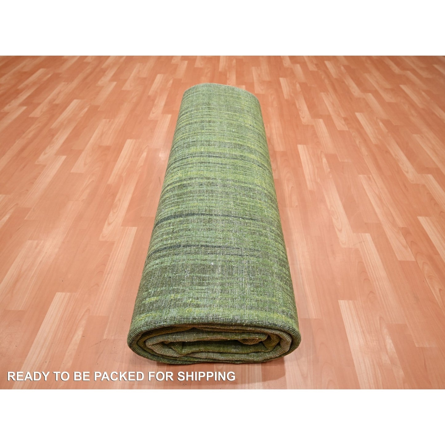 9'X12'3" Moss Green, Vertical Ombre Design, Hand Knotted, Soft Wool Rug