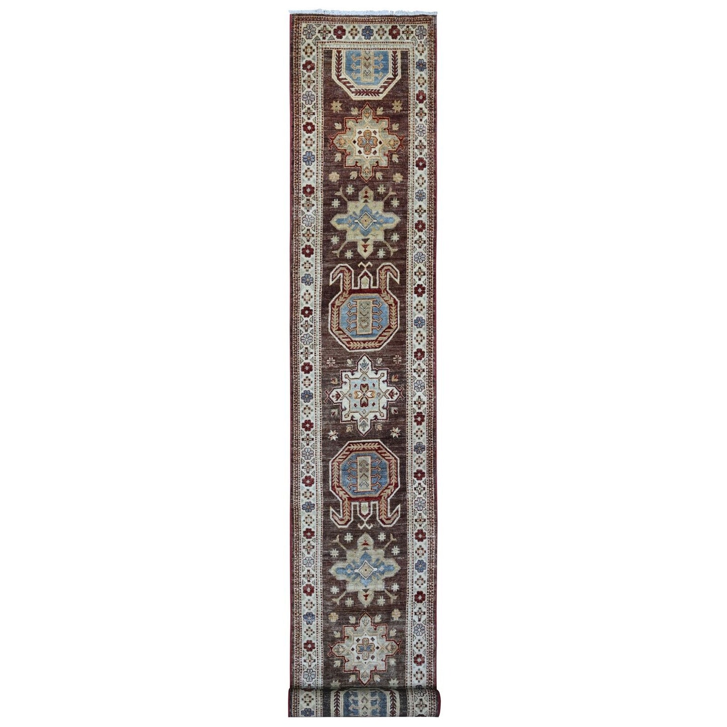 2'6"X19'5" Brown Stone Super Kazak Hand Knotted Xl Runner Oriental Rug