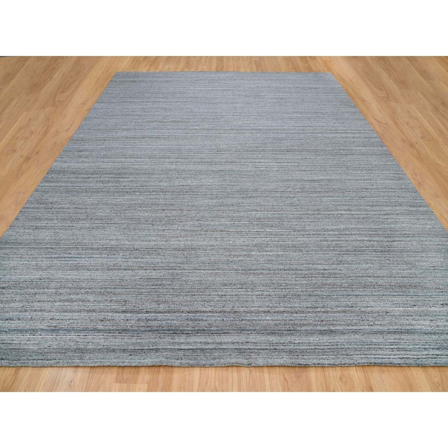 12'X15' Arsenic Gray Modern Striae Design Wool Hand Loomed Oversized Rug