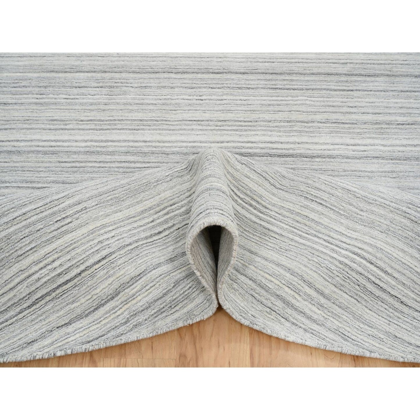 12'X12' Gray Hand Loomed Undyed Natural Wool Modern Design Round Rug