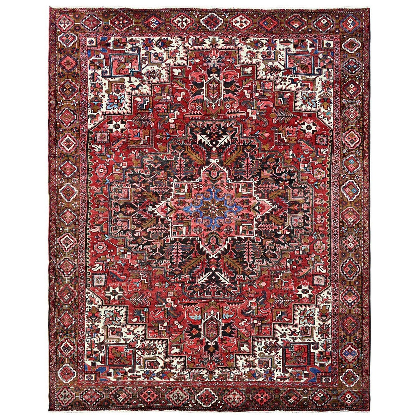 10'X12'4" Ruby Red Vintage Zoroastrian Heris Wool Hand Knotted Clean Rug