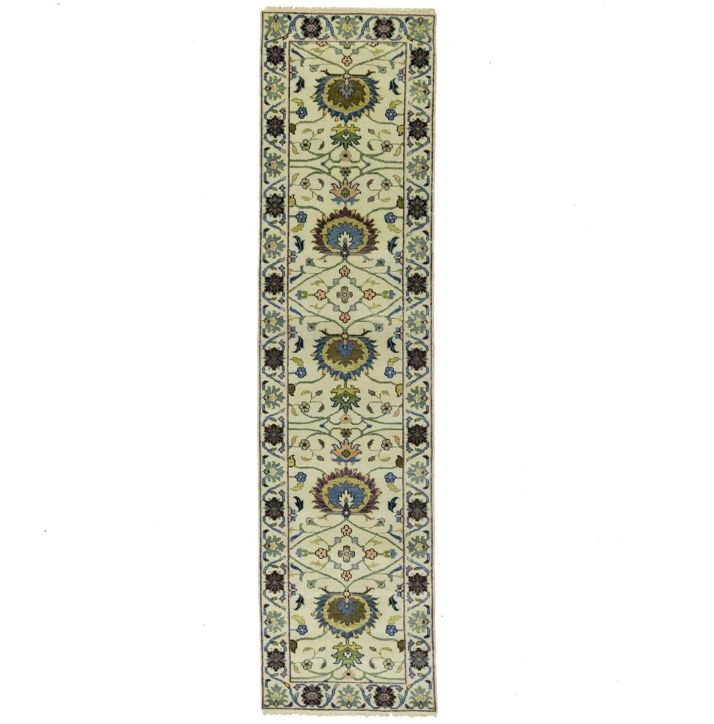 Cream Osh Chobi Peshawar Wool Runner Rug Floral