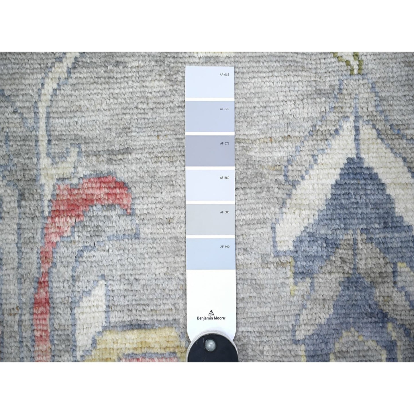 12'2"X15'5" Gray Angora Oushak Colorful Motifs Soft Wool Oriental Rug
