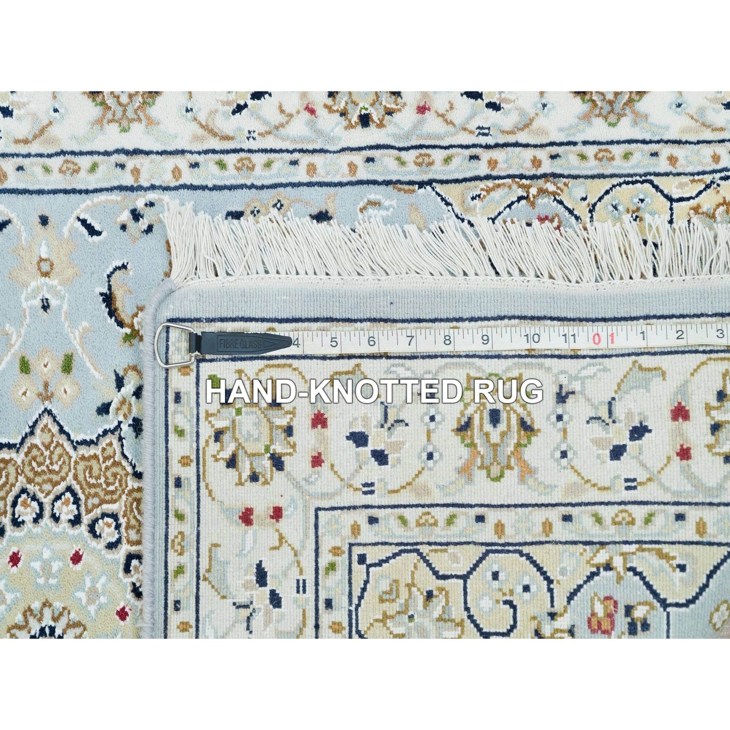 2'9"X8'4" Blue 250 Kpsi Soft Wool Hand Knotted Nain Design Runner Rug