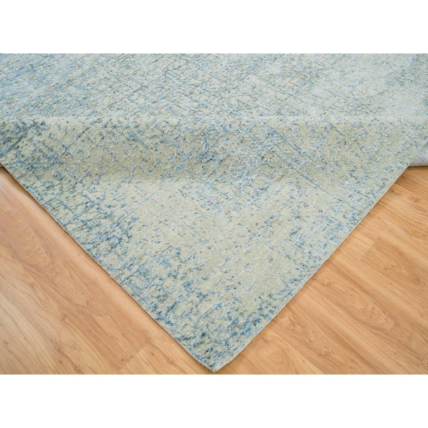 10'X10' Gray Modern Jacquard Hand Loomed Wool And Silk Square Rug