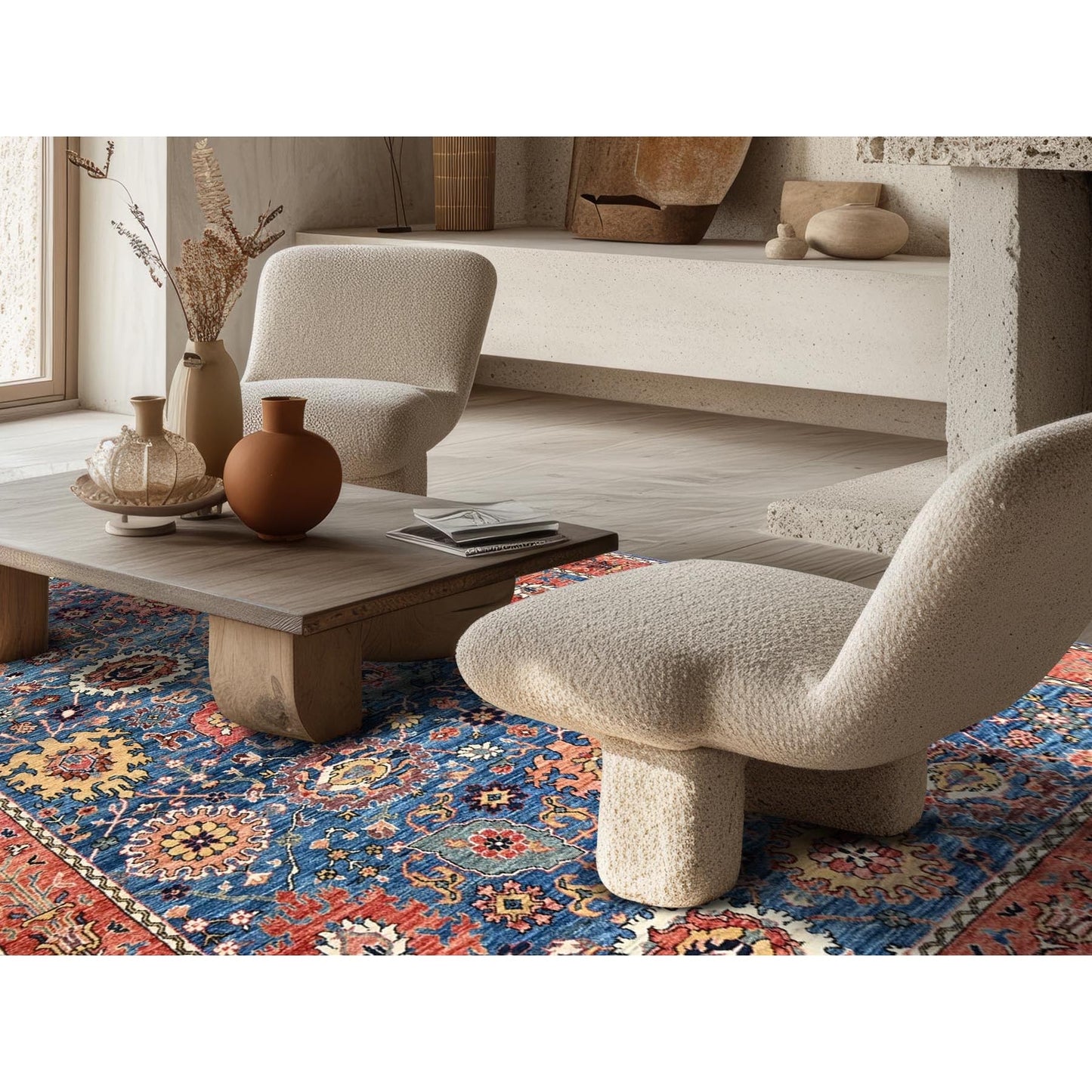 6'2"X9' Blue Aryana Grade All Over Design Pure Wool Hand Knotted Rug