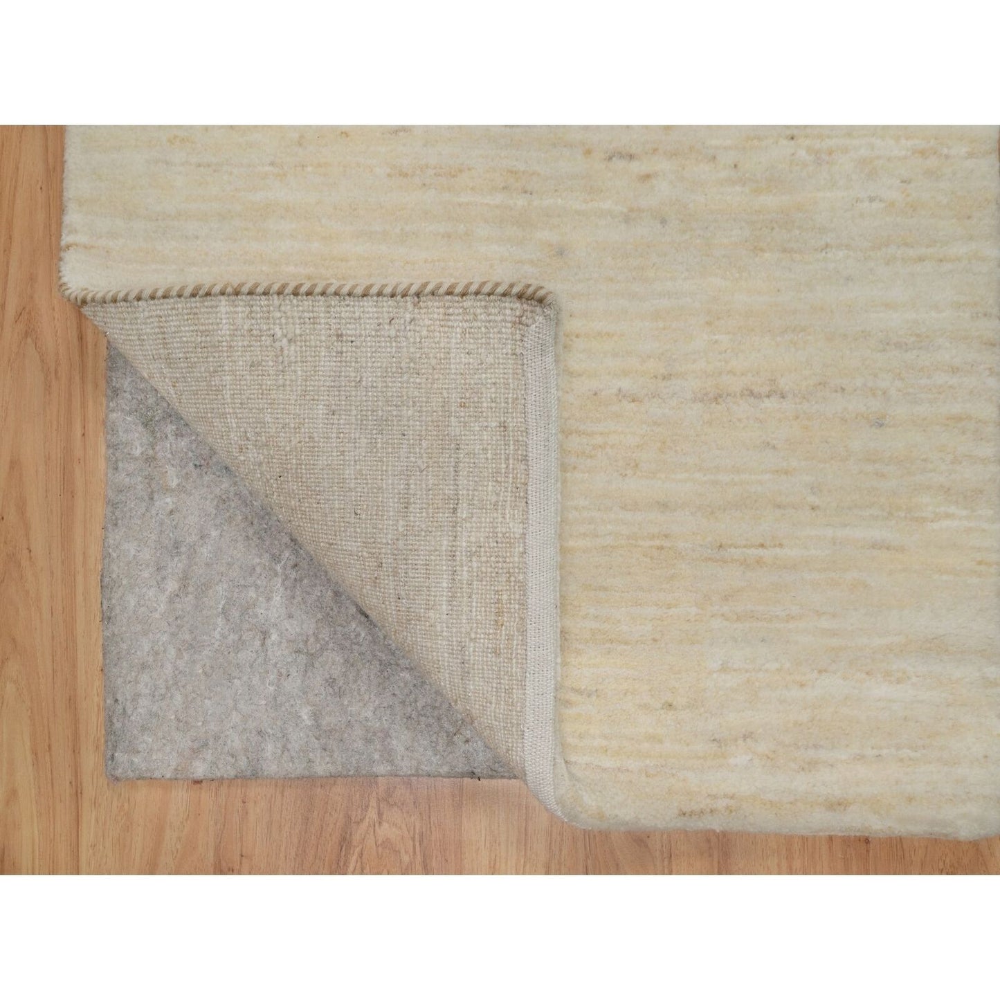 2'4"X11'6" White Plain Design Modern Pure Wool Hand Knotted Runner Rug