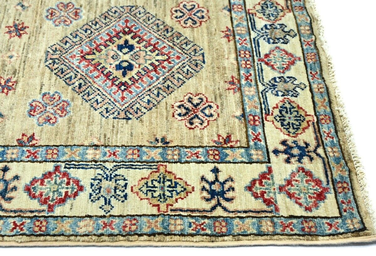 3X10 ft Beige Tribal Geometric Kazak Runner Wool