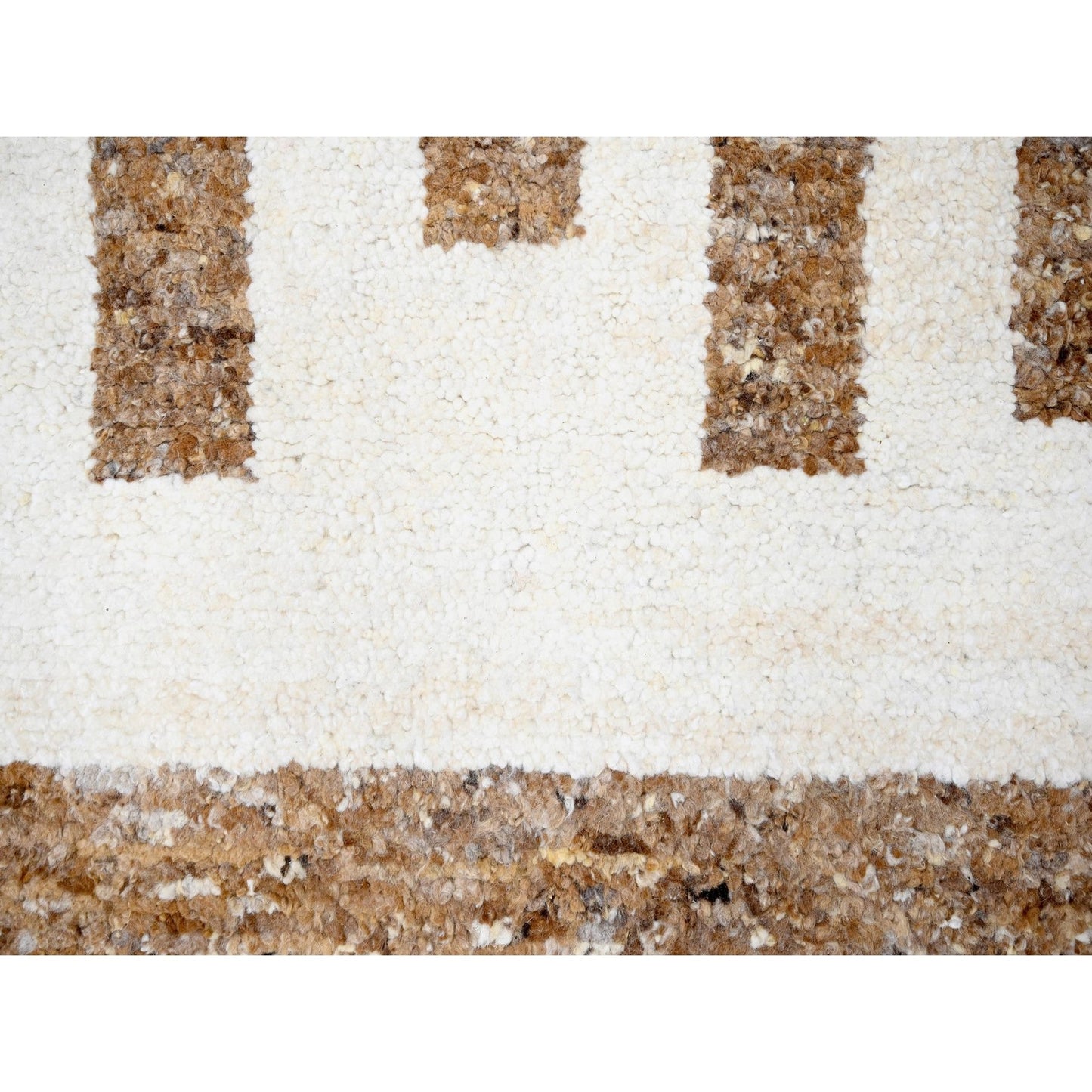 8'2"X9'10"Brown Wool Minimalist Stripe Design Hand Knotted Oriental Rug