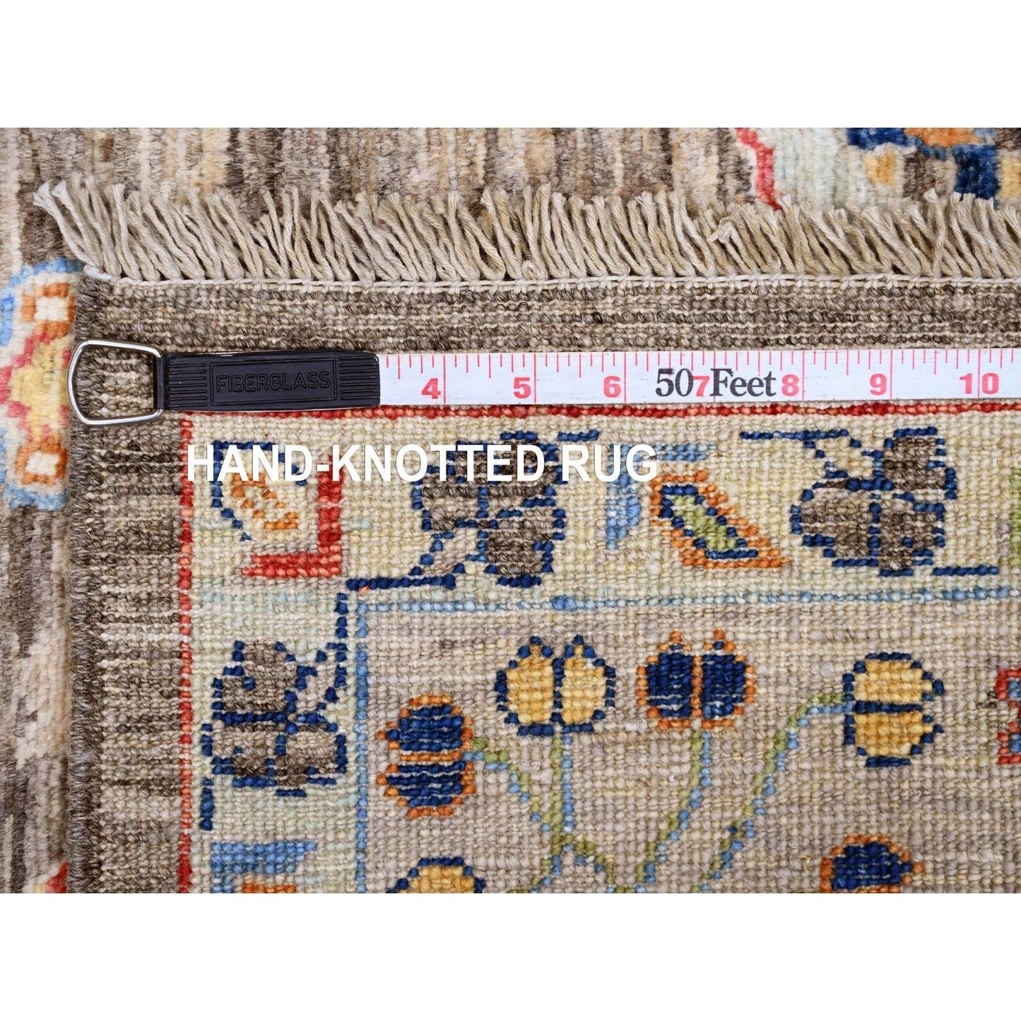 6'X9'1" Brown Afghan Peshawar Karjihooz Design Hand Knotted Pure Wool Rug