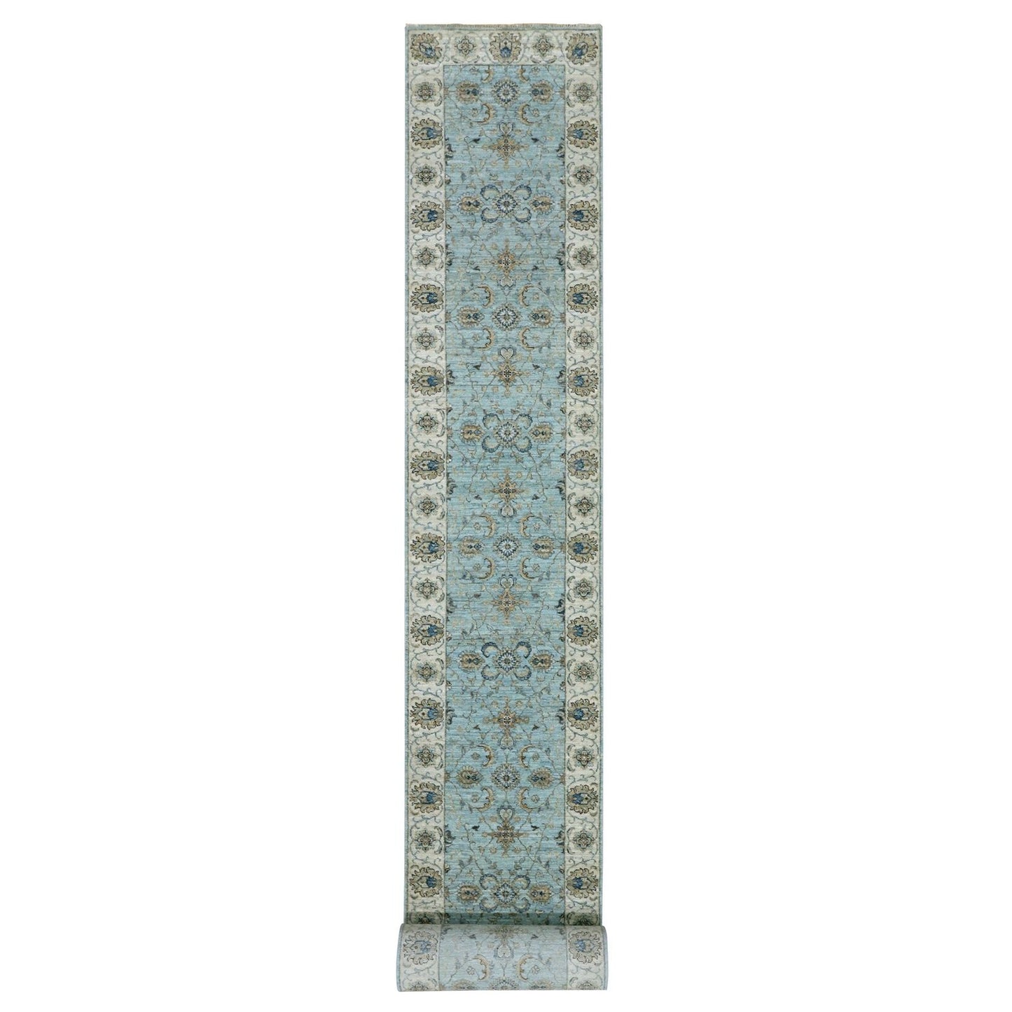 2'9"X24'3" Sapphire Blue Hand Knotted All Wool Shah Abbas Xl Runner Rug
