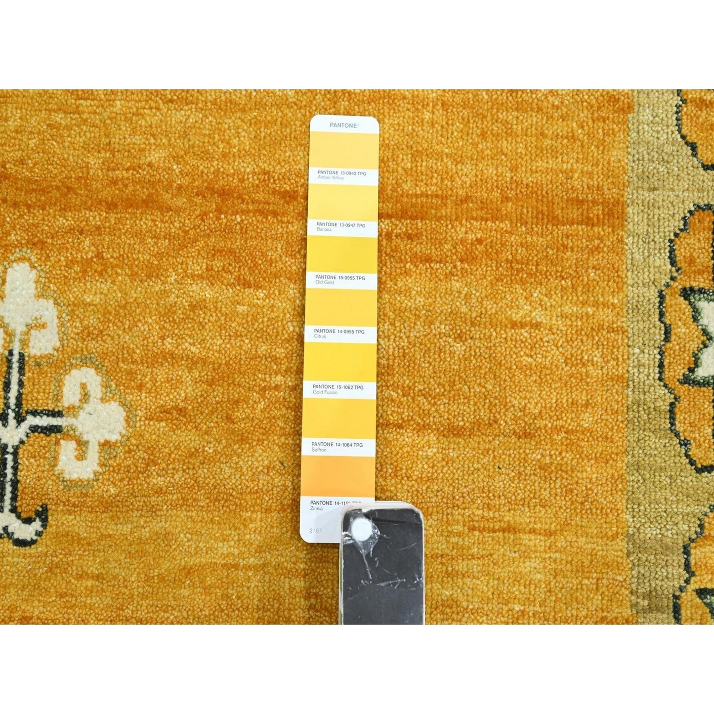 9'X12'4" Golden Yellow Khotan Design Hand Knotted 100% Wool Oriental Rug