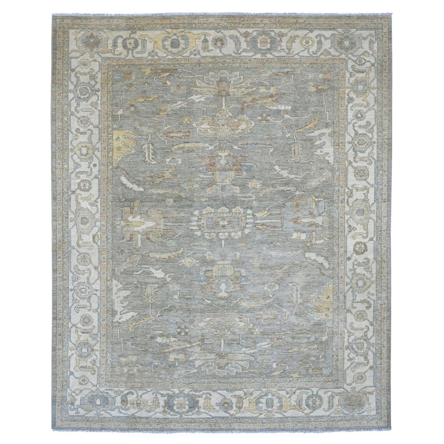 8'X10' Gray Peshawar Heris All Over Design Hand Knotted Wool Rug Oriental