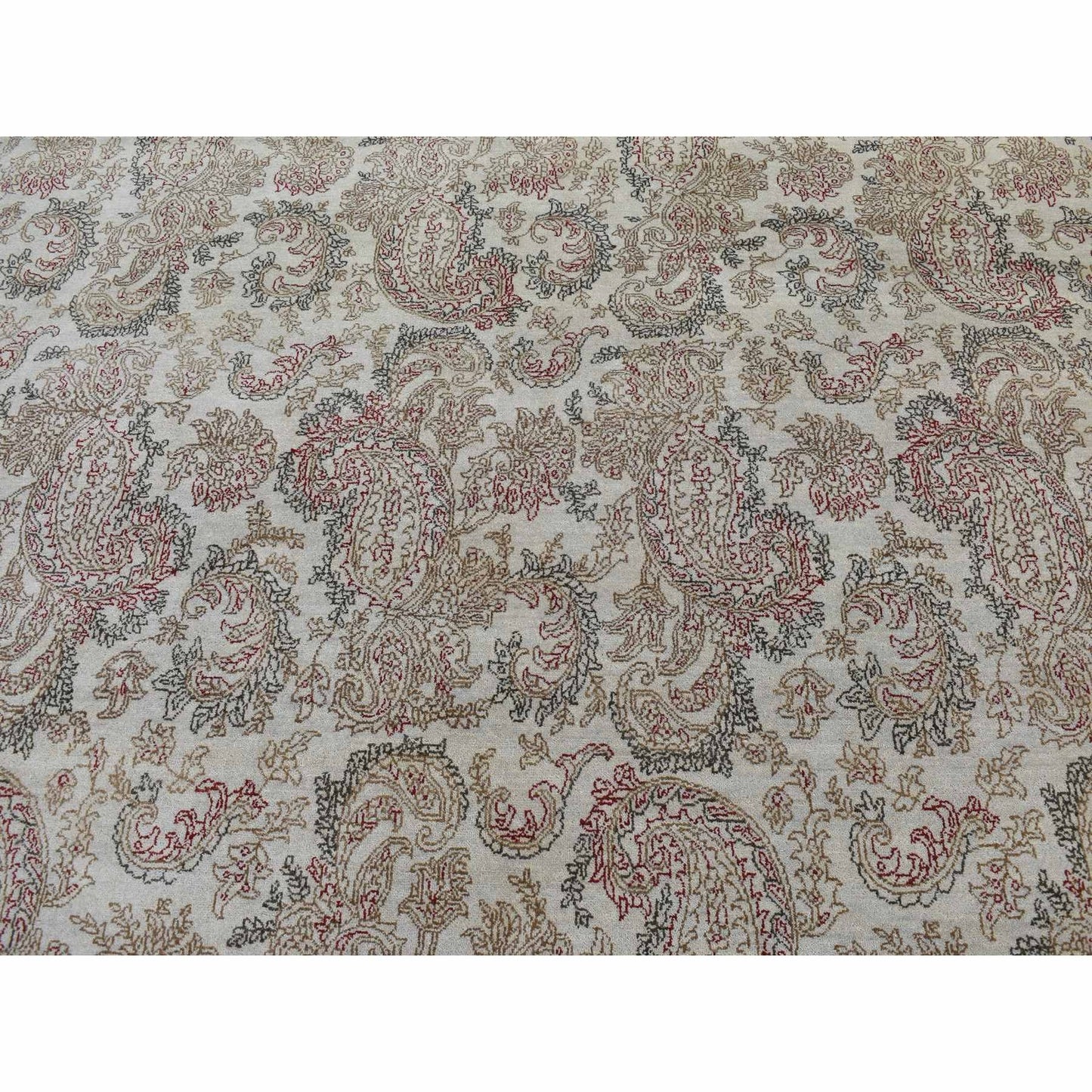 9'1"X12'3" Gray Agra With Paisley Design Pure Wool Hand Knotted Rug