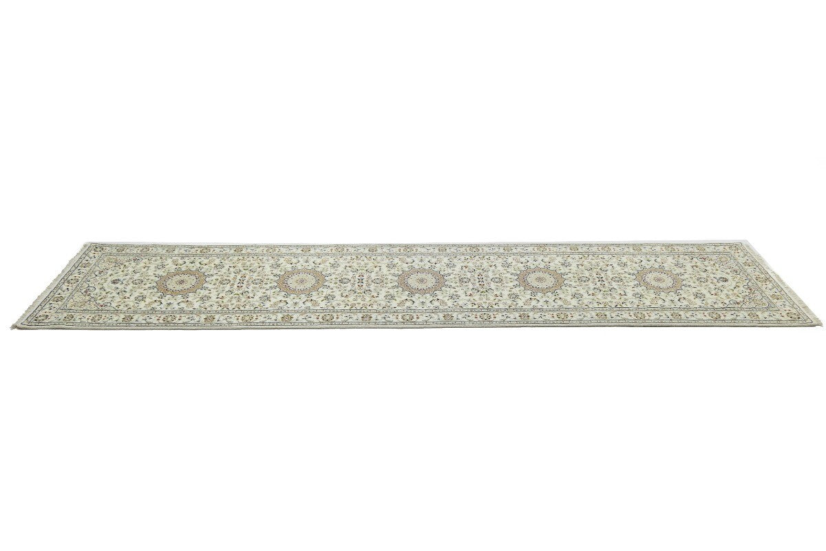 Handmade Indo-Nain Floral Medallion Runner Rug