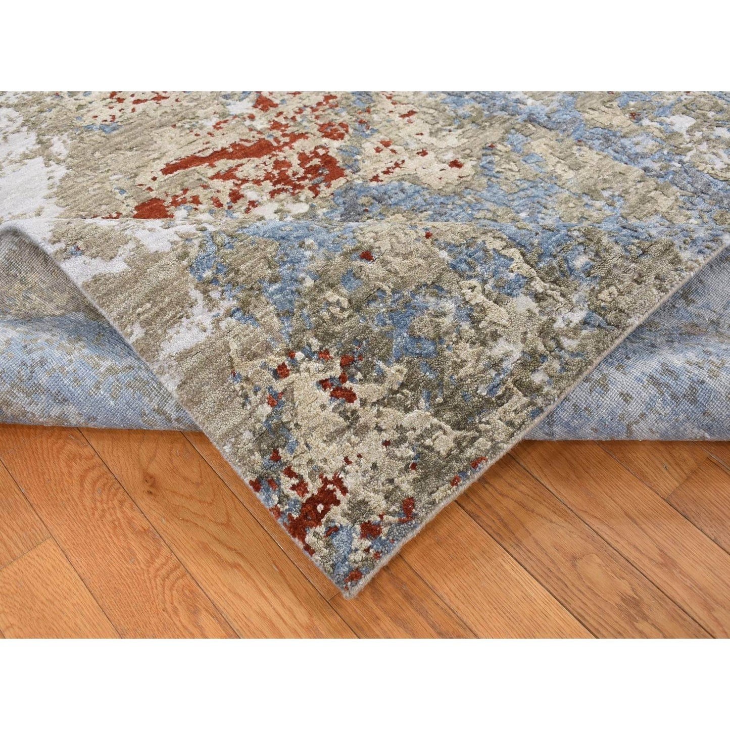 9'1"X12'4" Blue Modern Abstract Galaxy Design Hand Knotted 100% Wool Rug