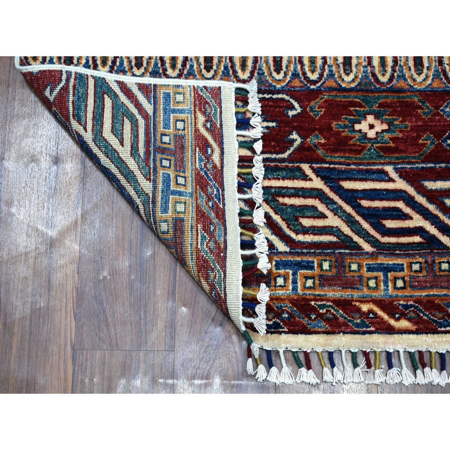 2'4"X9'2" Khorjin Design Super Kazak Tribal Pure Wool Hand Knotted Rug