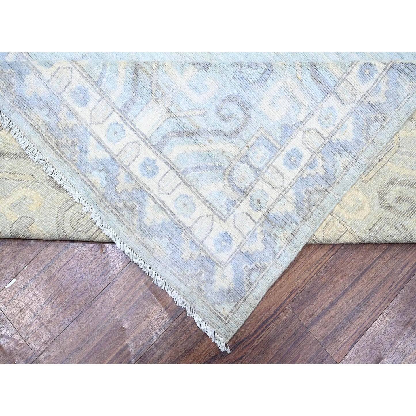 11'10"X16'3" Gray Wool Hand Knotted White Wash Peshawar Oversized Rug