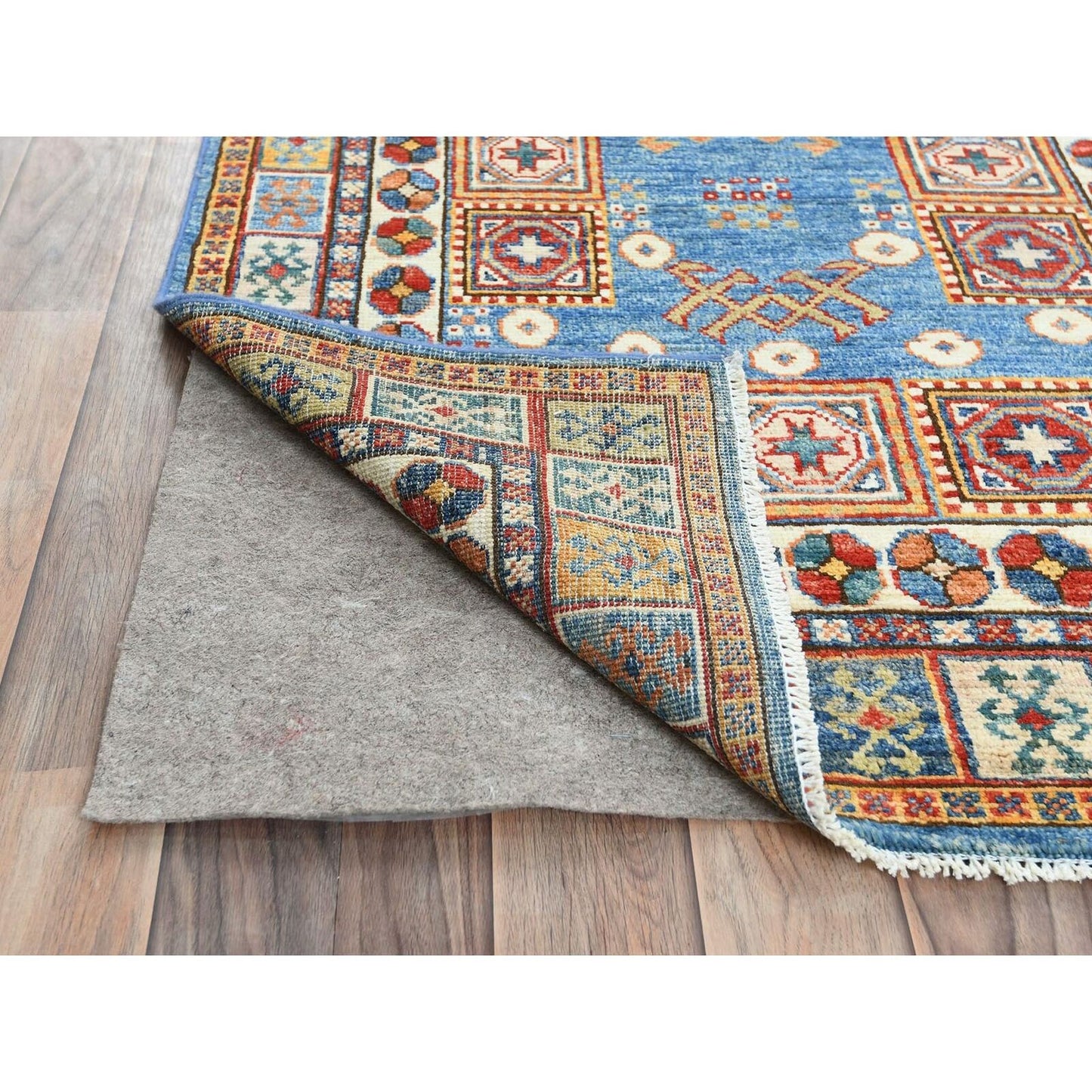 3'X24'5" Blue Pure Wool Hand Knotted Afghan Super Kazak Xl Runner Rug