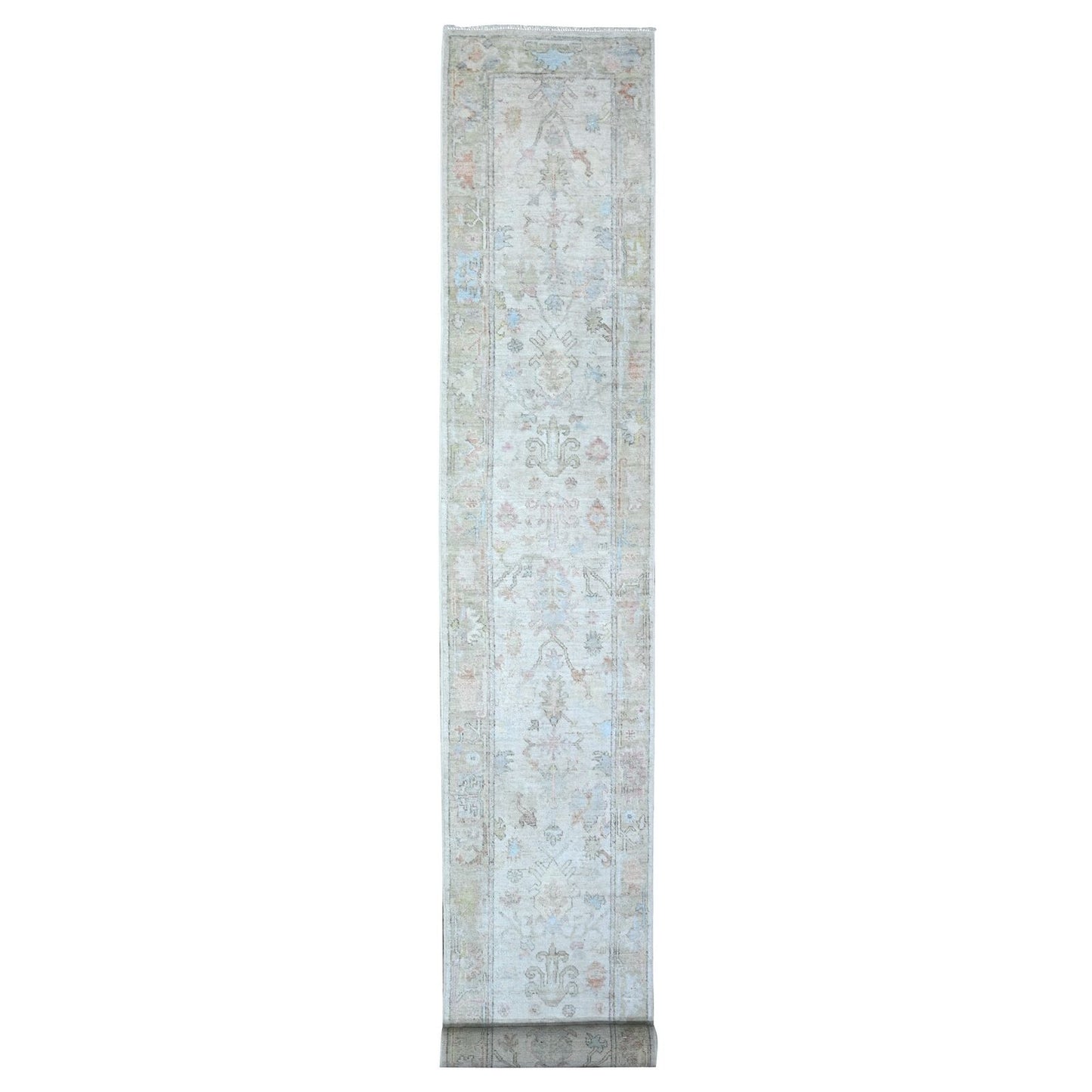 2'6"X19'1" Chrome Gray Natural Dyes Angora Oushak Xl Runner Oriental Rug