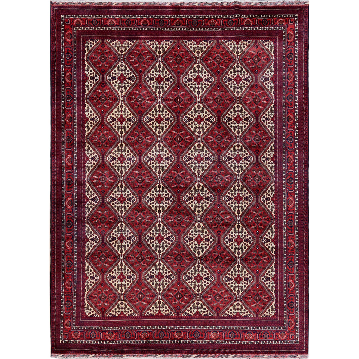 9'10"X13' Red Afghan Khamyab With Geometric Design Hand Knotted Wool Rug