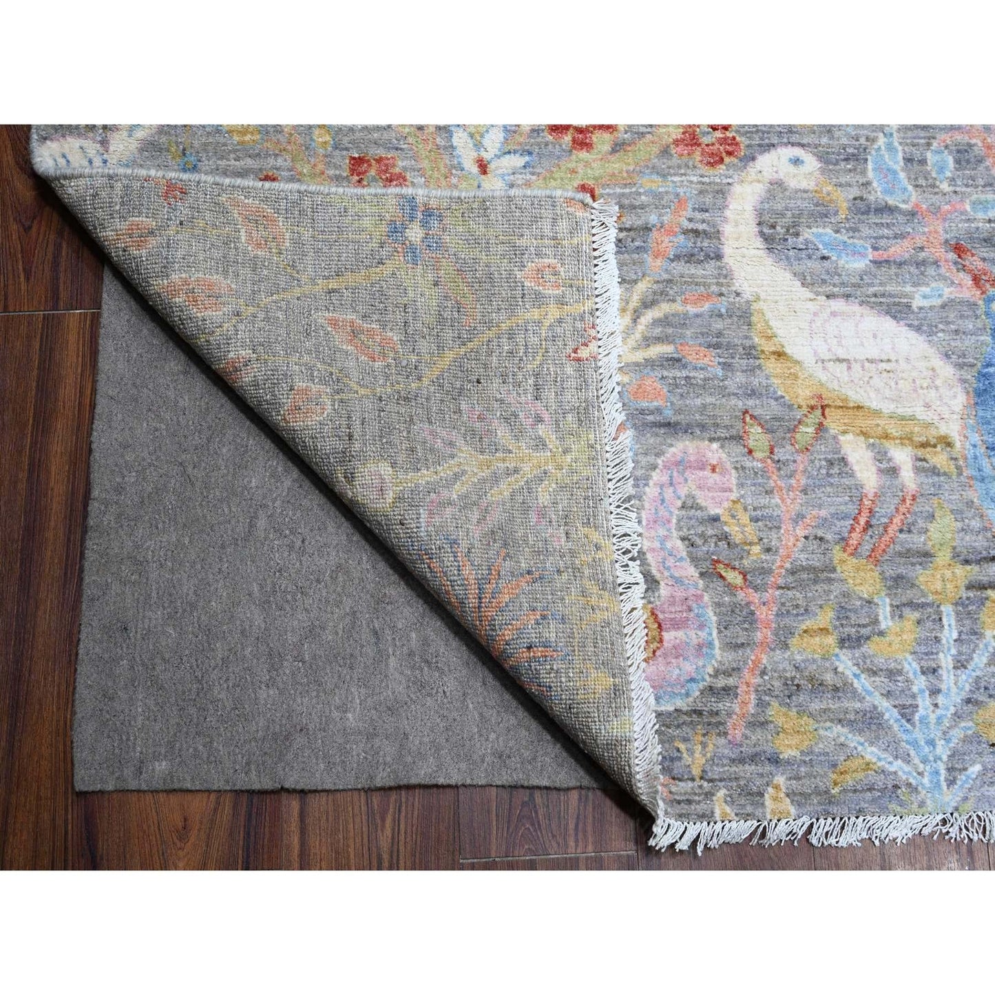 12'X12' Gray Hand Knotted Peshawar Birds Of Paradise Square Oriental Rug
