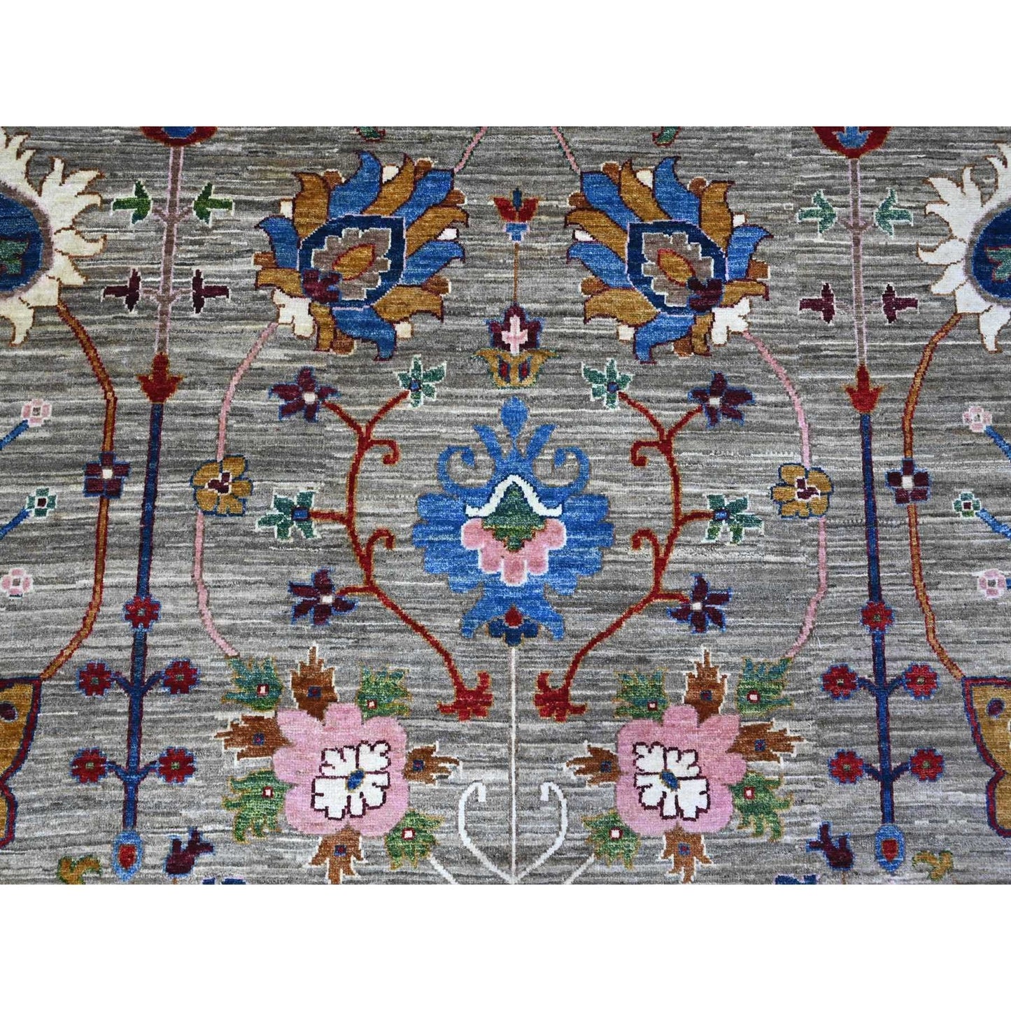 10'X13'8" Storm Gray Hand Knotted Sultani Floral Pattern Oriental Rug
