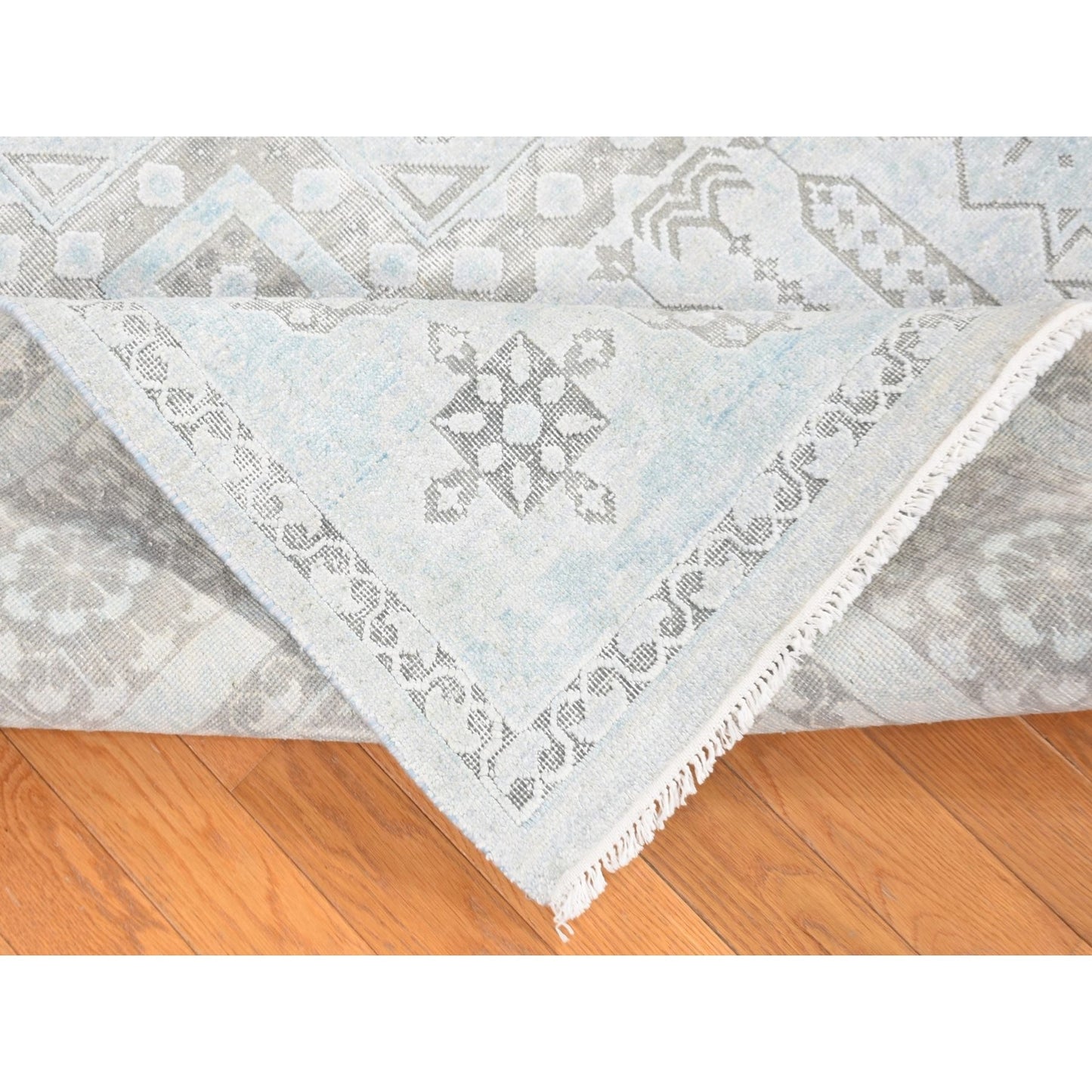 8'1"X10'5" Light Green Hand-Knotted Mamluk Design Pure Silk With Wool Rug