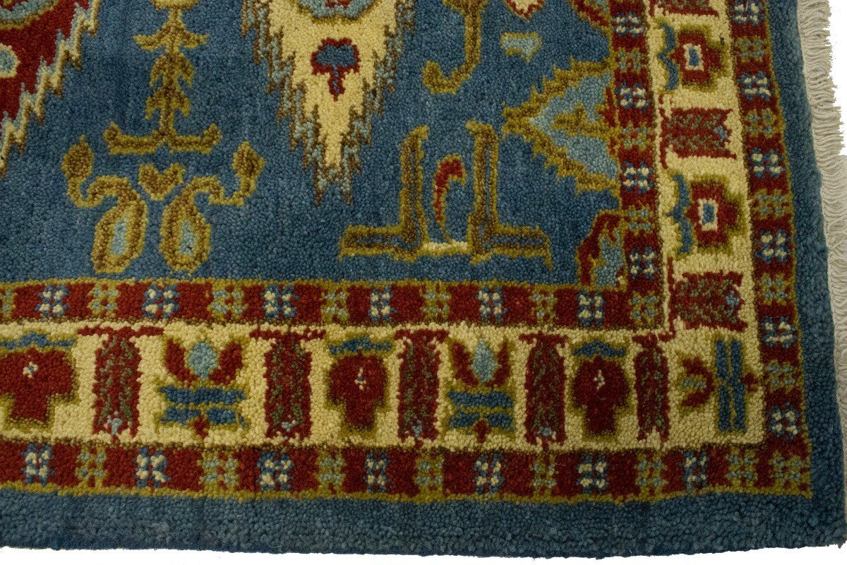 3X10 Ft Handmade Kazak Runner Rug Blue Geometric
