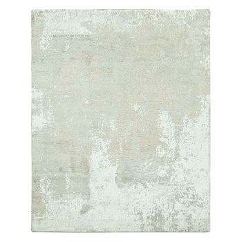 8'X10' White Hand Knotted Galaxy Abstract Design Wool And Silk Rug