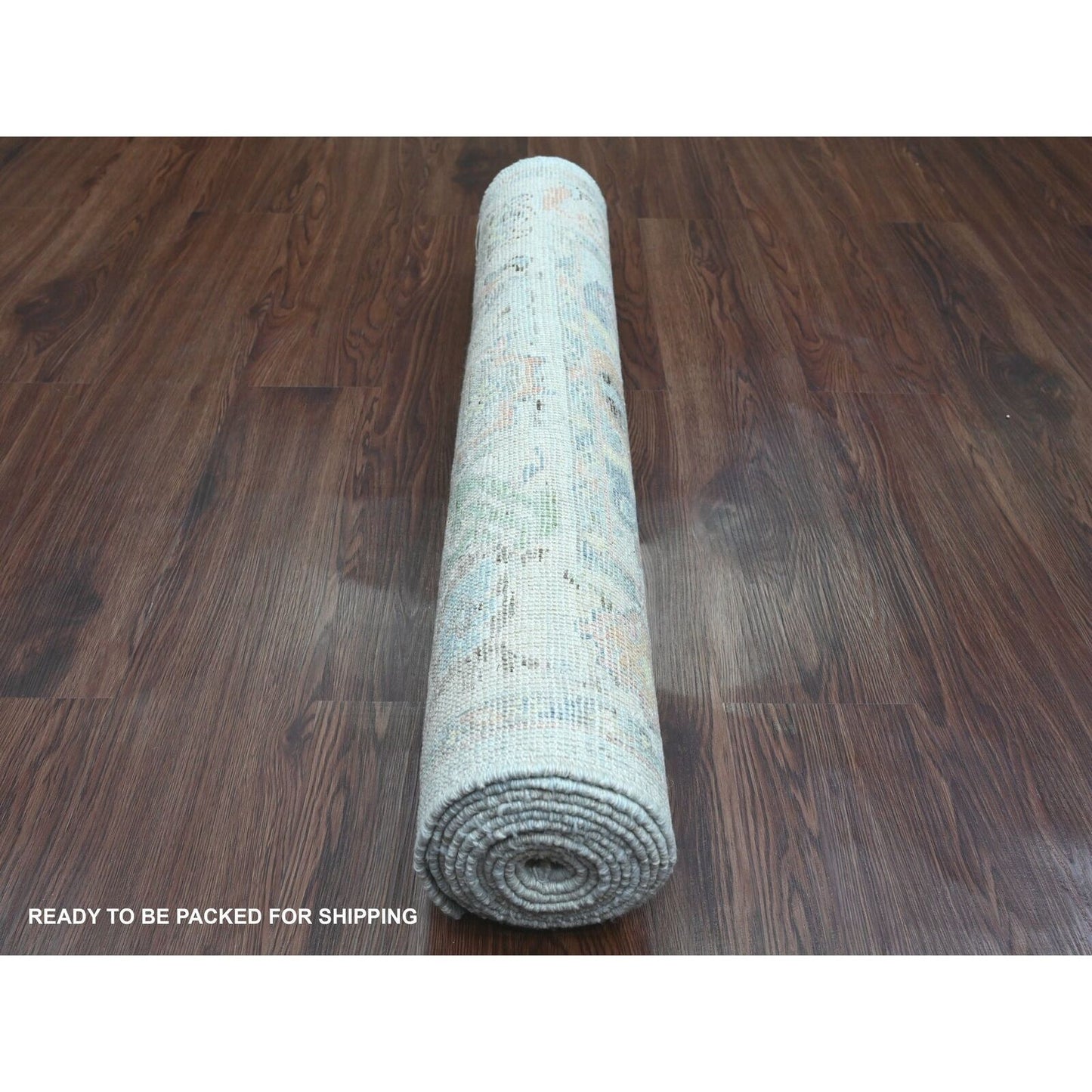 3'1"X10' Gray Hand Knotted Angora Oushak Leaf Design Pure Wool Runner Rug