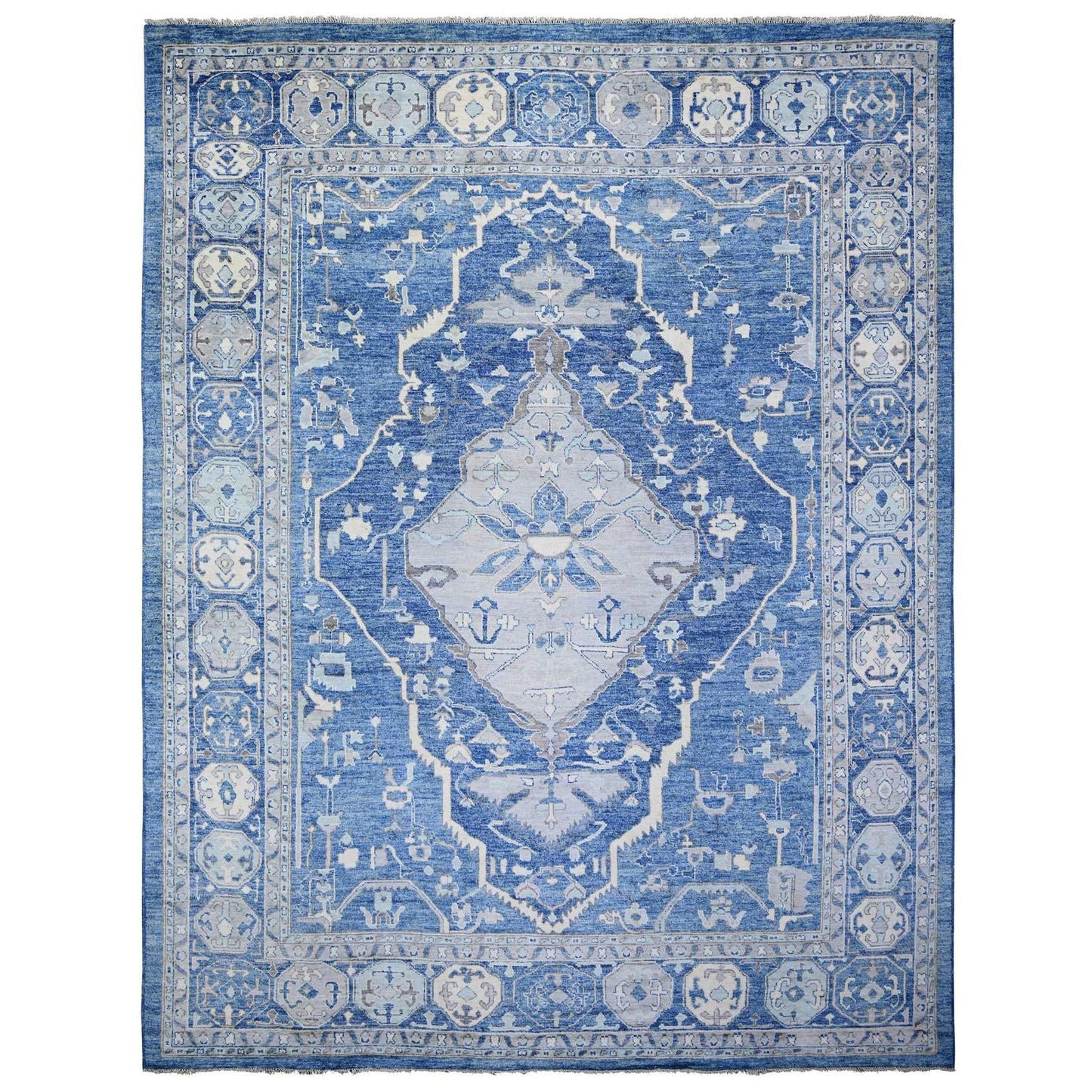 11'9"X15'1" Steel Blue Anatolian Village Inspired Wool Hand Knotted Rug