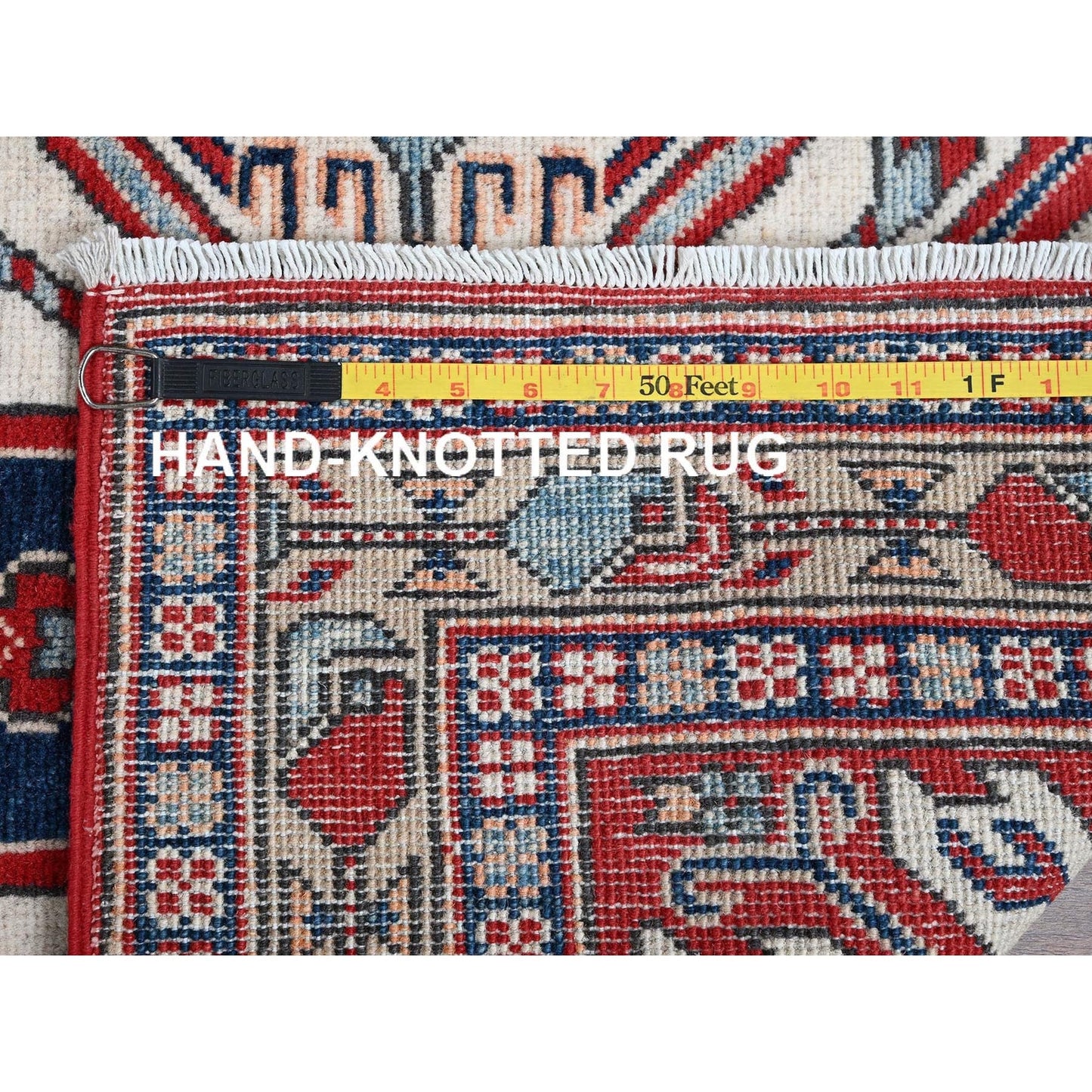 2'9"X9'10" Red Kazak With Tribal Design Soft Wool Hand Knotted Runner Rug