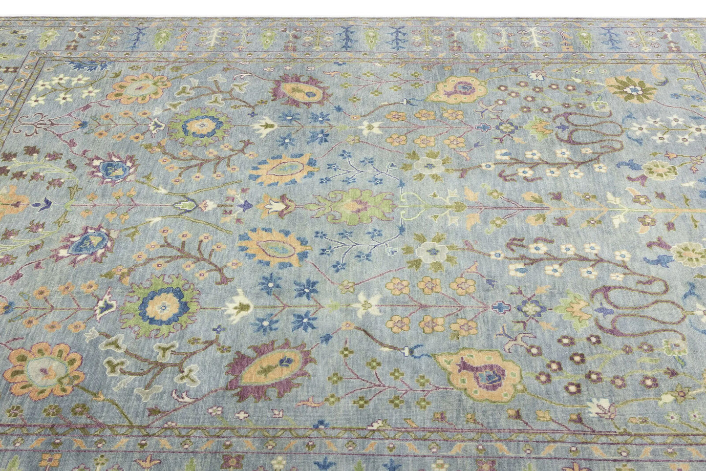 Hand-Knotted Gray Floral Chobi Oriental Rug