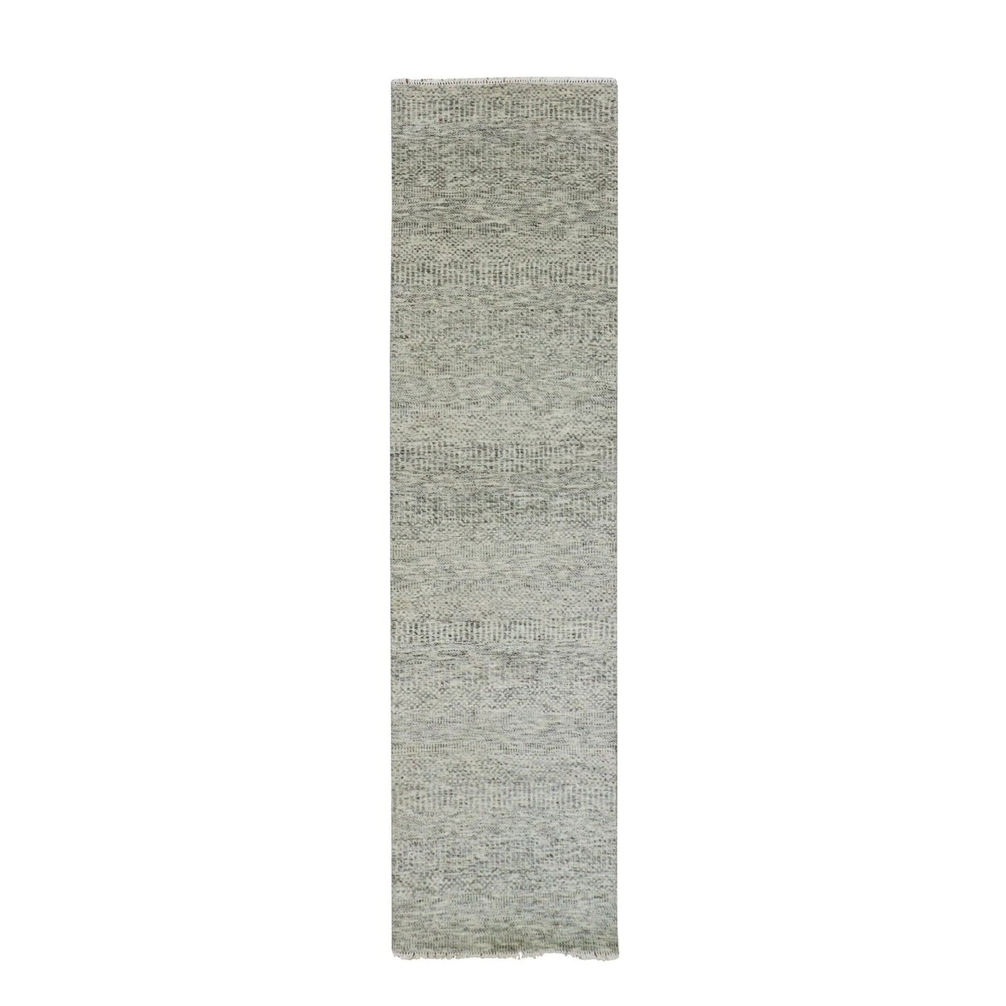 2'7"X9'10" Boothbay Gray Modern Hand Knotted Grass Design Wool Runner Rug