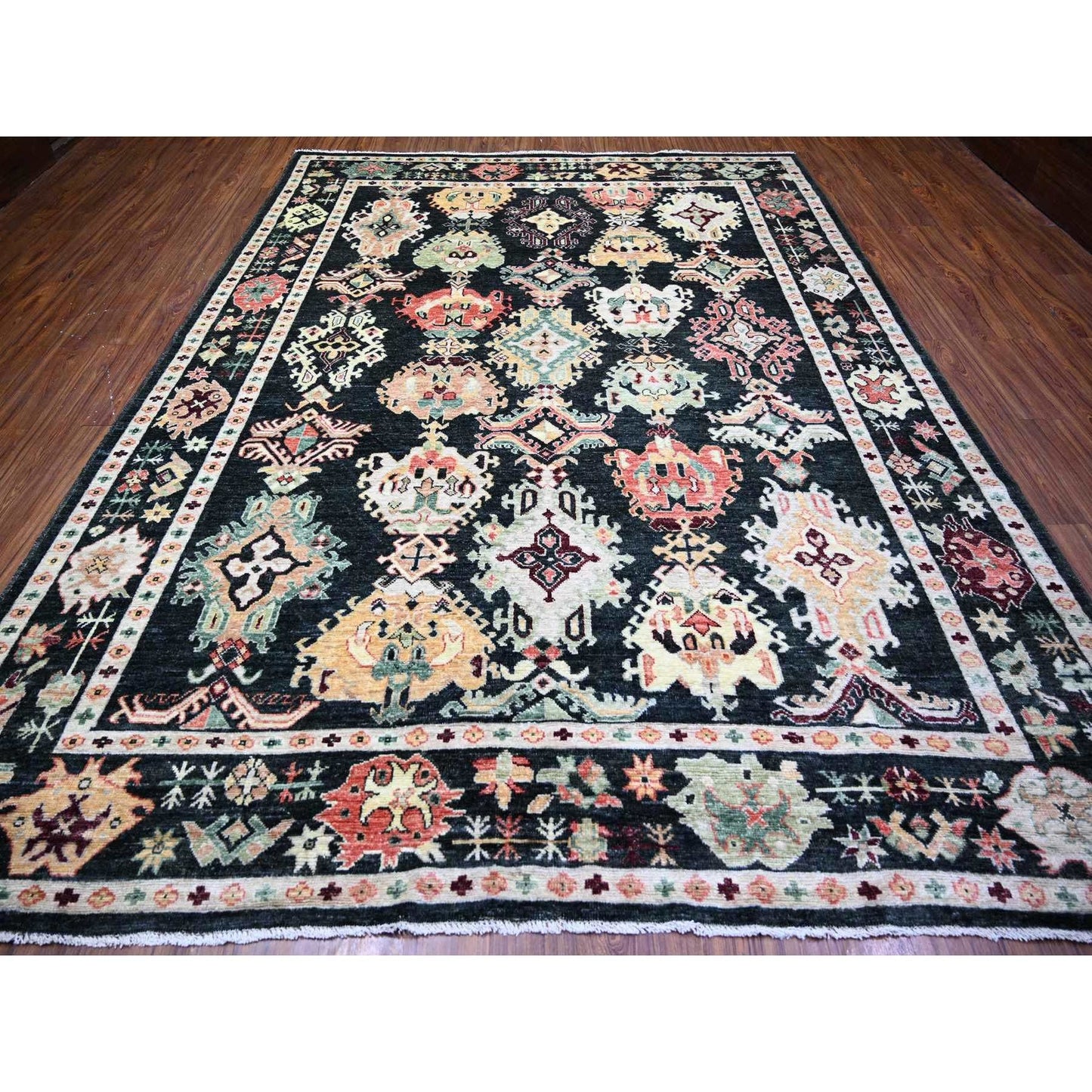 9'X12' Gunmetal Black Afghan Angora Oushak Wool Hand Knotted Oriental Rug